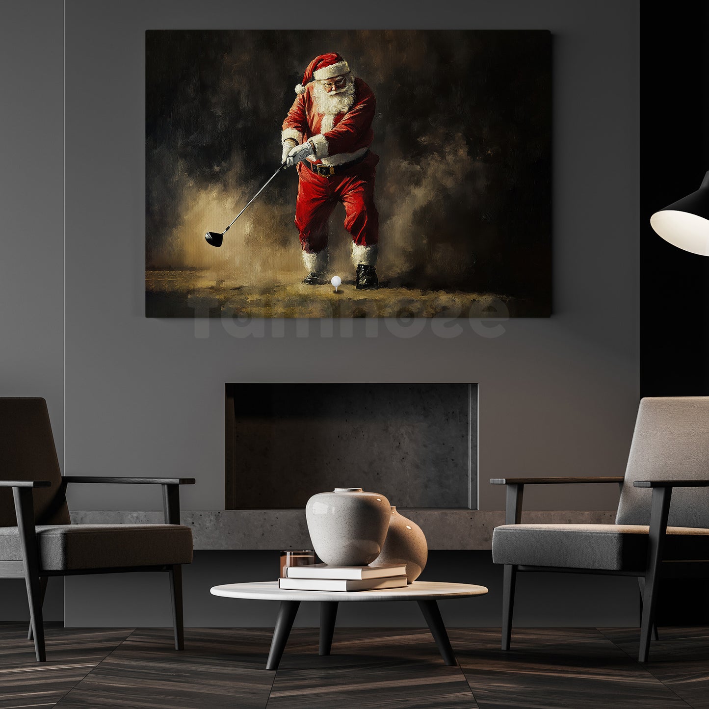 Christmas Golf Canvas Painting, Santa Plays Golf Wall Art Decor, Poster Gift For Golf Lovers