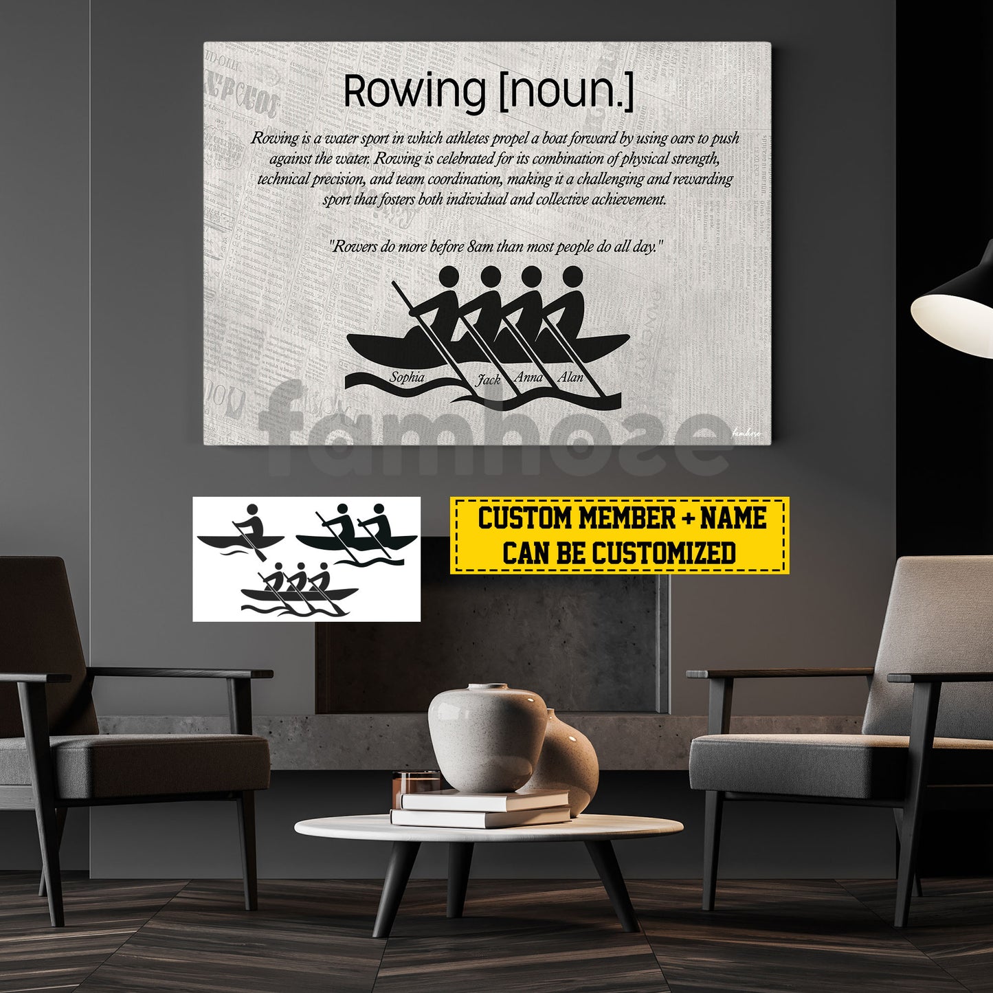 Personalized Rowing Canvas Painting, Rowing Is A Water Sport Wall Art Decor, Poster Gift For Rowing Lover