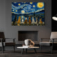 Impasto Oil Dog Canvas Painting, A Night Beneath the Stars Wall Art Decor, Poster Gift For Dog Lovers