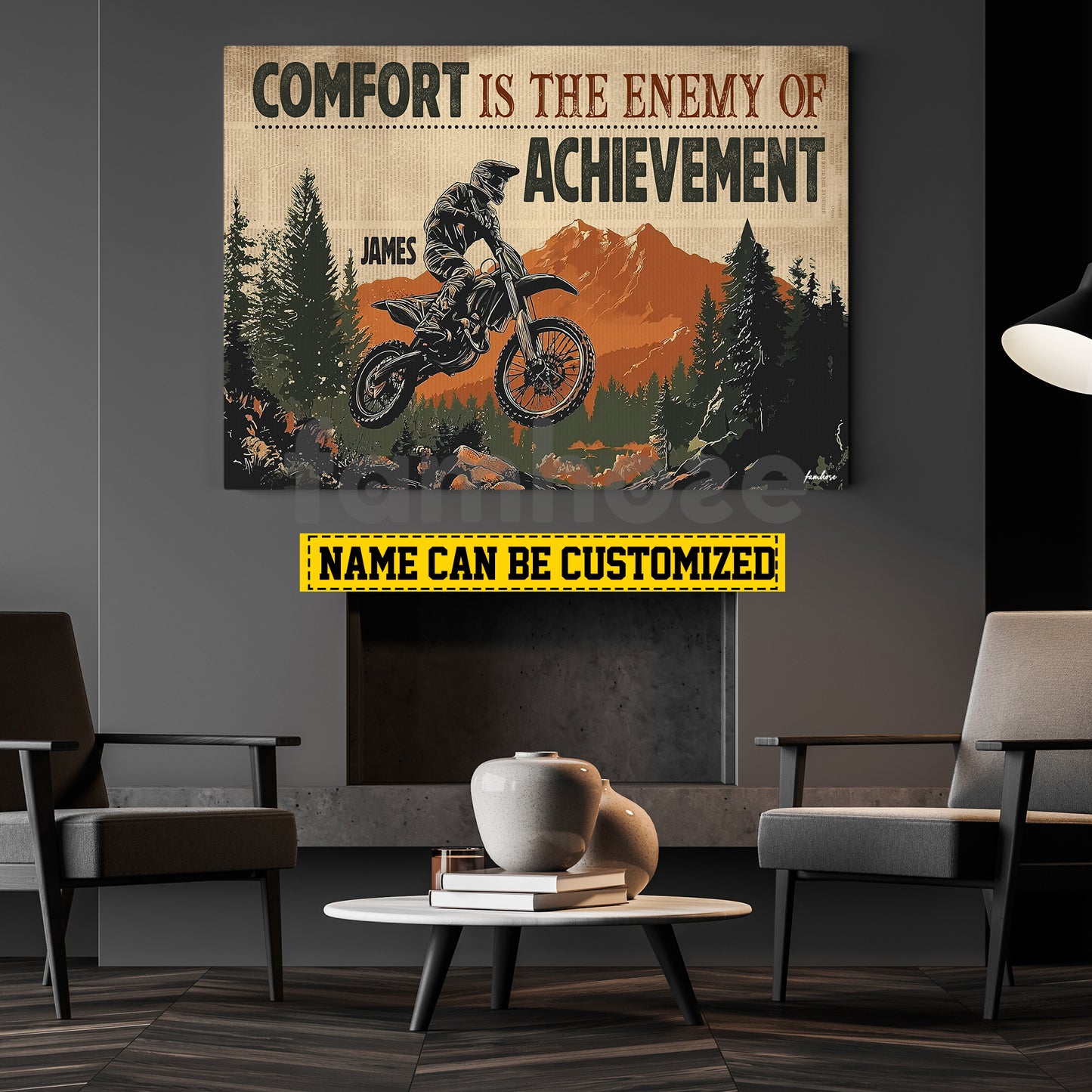 Motivational Personalized Motocross Canvas Painting, Comfort Is The Enemy Of Achievement Sport Wall Art Decor, Poster Gift For Motocross Lovers