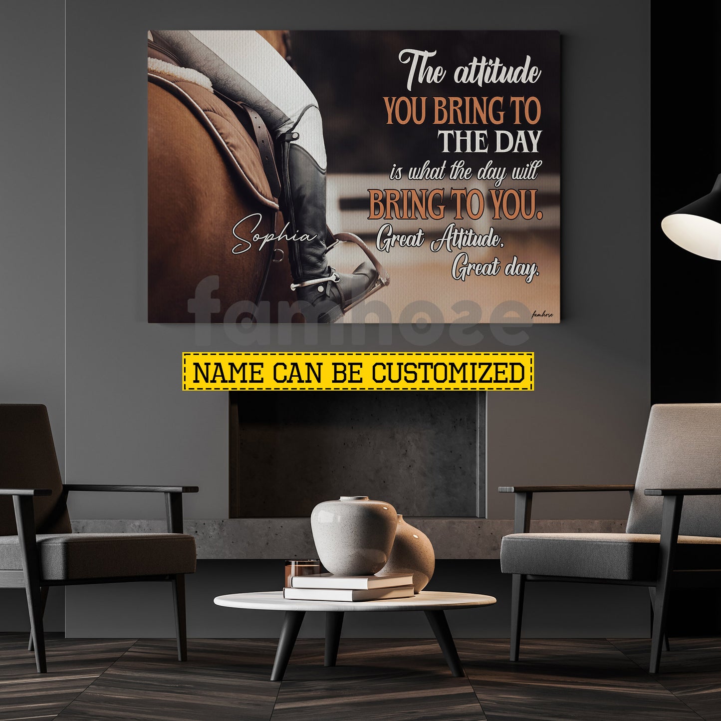 Motivational Personalized Horse Riding Girl Canvas Painting, The Attitude You Bring To The Day Wall Art Decor, Poster Gift For Horse Girl