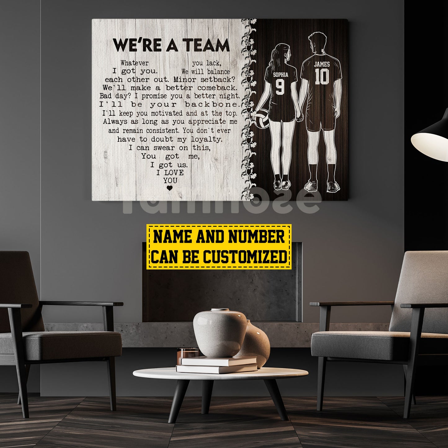 Romantic Personalized Volleyball Couple Canvas Painting, We're A Team, Sports Quotes Wall Art Decor, Poster Valentine's Day Gift For Volleyball-Loving Couple