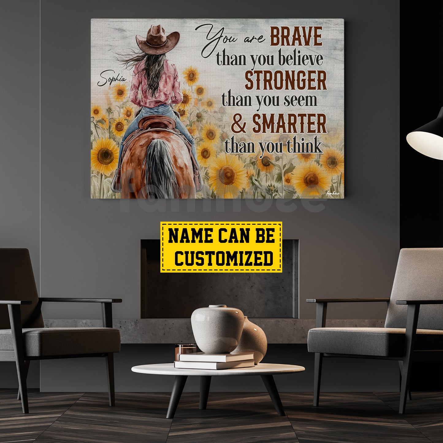 Motivational Personalized Cowgirl Canvas Painting, You Are Brave Wall Art Decor, Poster Gift For Cowgirl