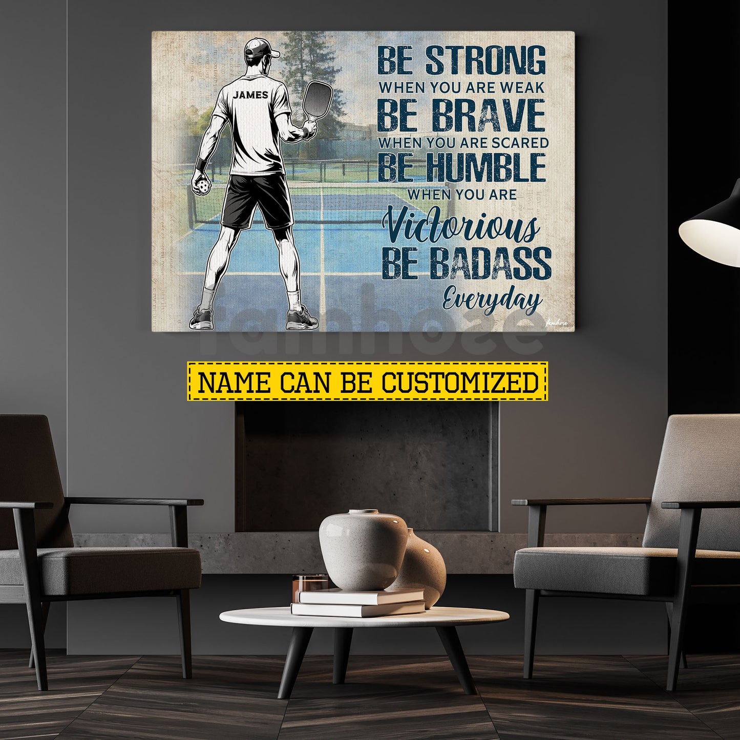 Motivational Personalized Pickleball Boy Canvas Painting, Be Strong Brave Humble And Badass Sport Wall Art Decor, Poster Gift For Pickleball Lovers