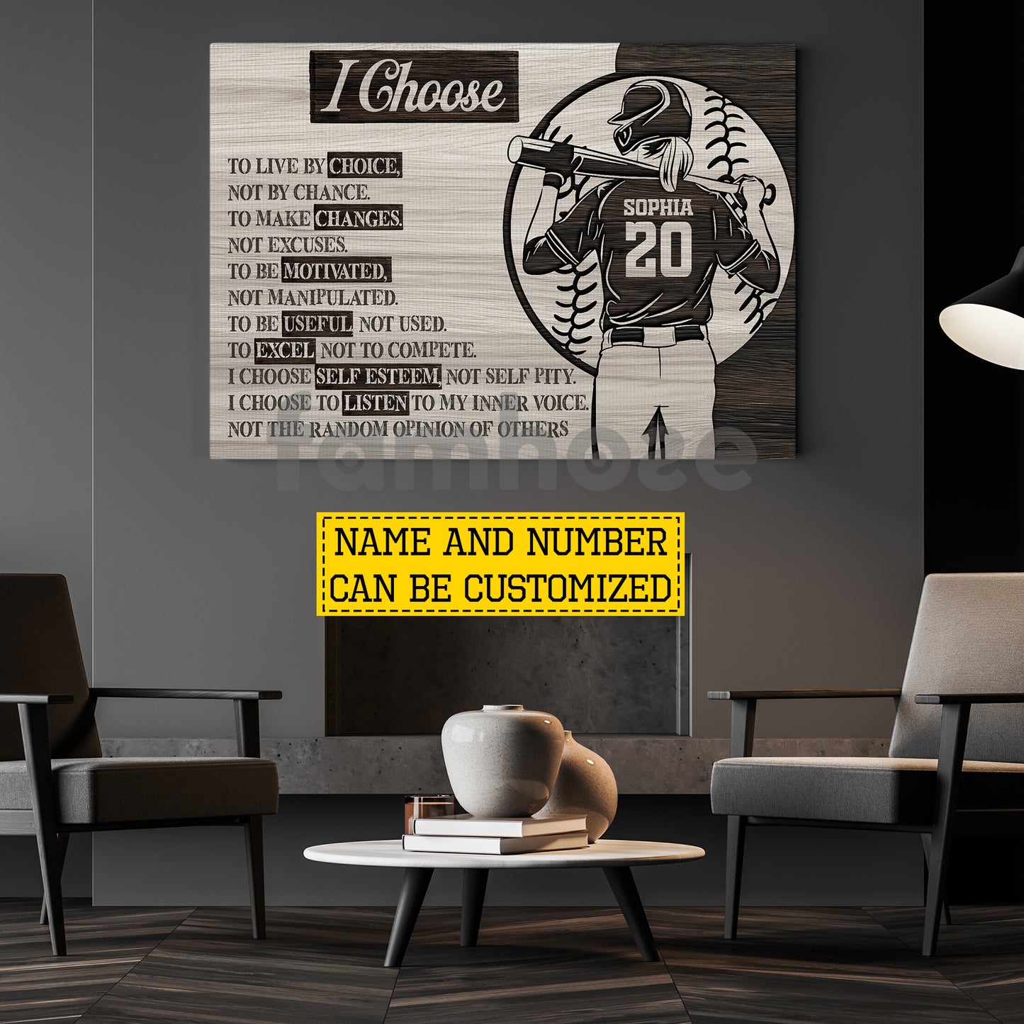 Personalized Softball Canvas Painting, I Choose To Live By Choice Sport Wall Art Decor, Poster Gift For Softball Lover