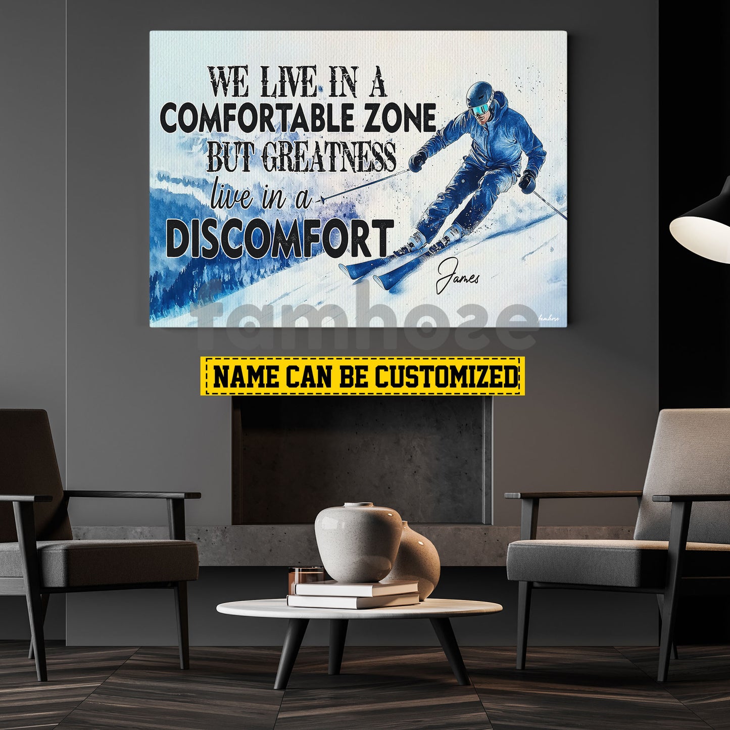 Personalized Skiing Man Canvas Painting, We Live In A Comfortable Zone Sport Wall Art Decor, Poster Gift For Skiing Lovers