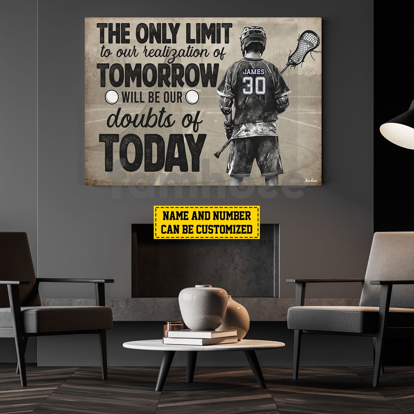 Motivational Personalized Lacrosse Man Canvas Painting, The Only Limit To Our Realization Of Tomorrow Sport Wall Art Decor, Poster Gift For Lacrosse Lovers
