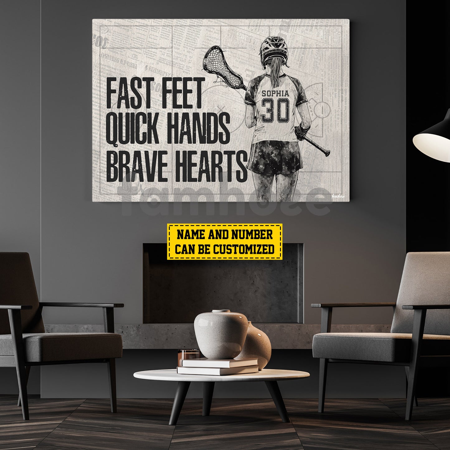 Personalized Lacrosse Girl Canvas Painting, Fast Feet Quick Hands Brave Hearts Sport Wall Art Decor, Poster Gift For Lacrosse Lovers
