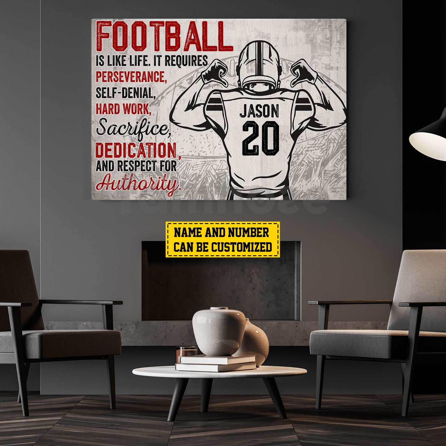 Personalized Football Boy Canvas Painting, Football Is Like Life Inspirational Quotes Wall Art Decor, Poster Gift For Football Lovers
