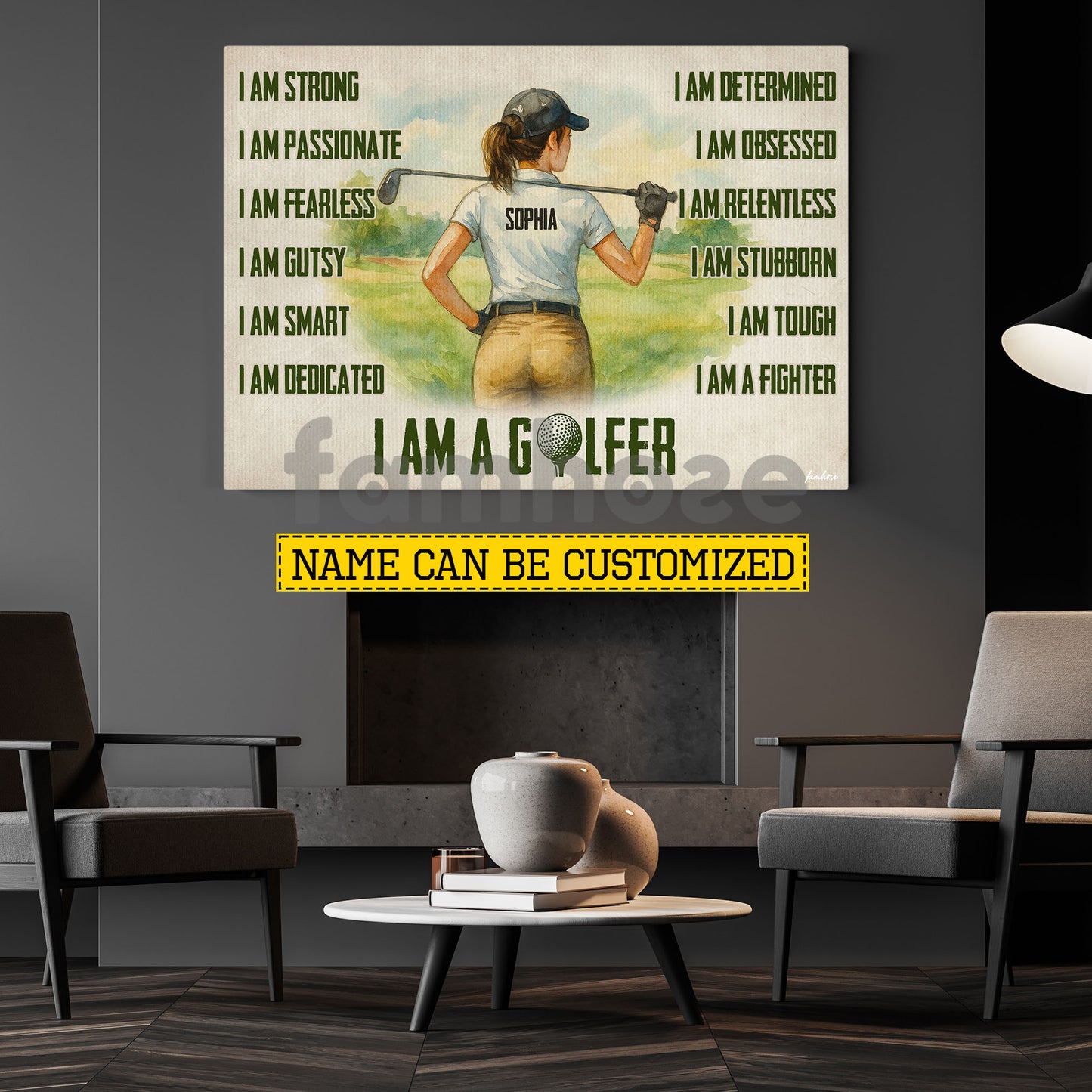 Motivational Personalized Golf Girl Canvas Painting, I Am A Golfer Sport Wall Art Decor, Poster Gift For Golf Lover