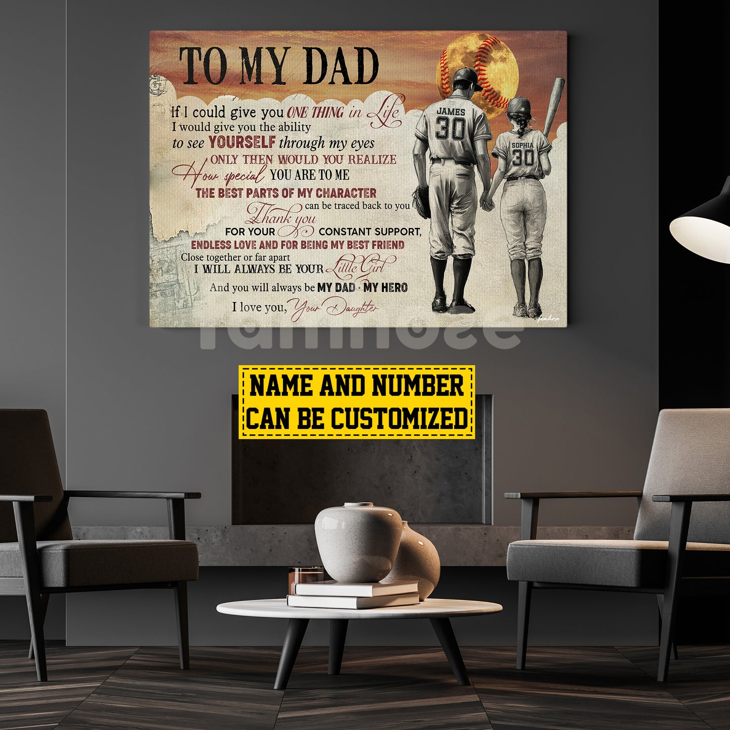 Motivational Personalized Softball Dad Daughter Canvas Painting, To My Dad If I Could Give You One Thing Sport Wall Art Decor, Poster Father's Day Gift For Softball Lovers