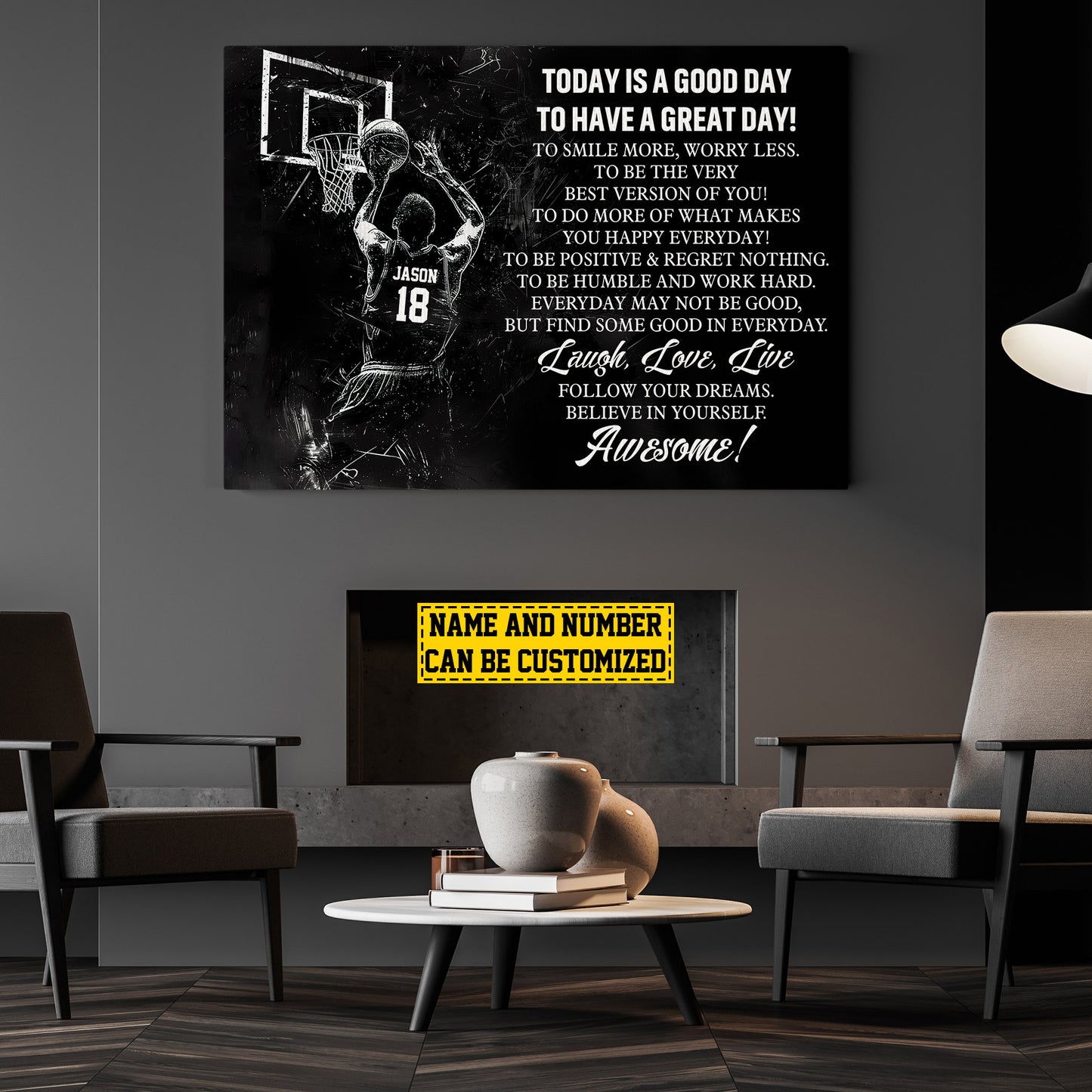 Personalized Funny Basketball Canvas Painting, Today Is A Good Day, Sports Quotes Wall Art Decor, Poster Gift For Basketball Lovers, Basketball Players