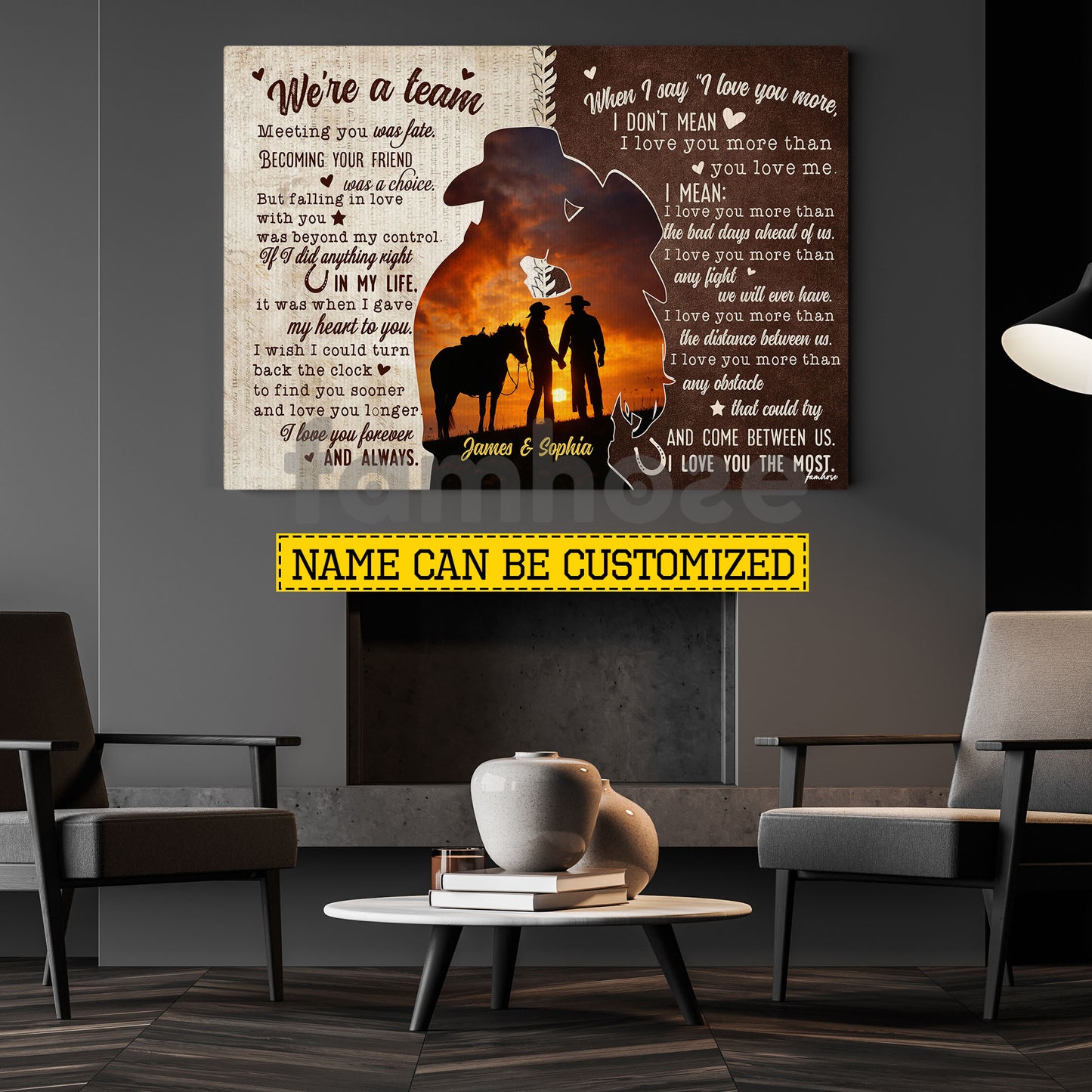 Personalized Cowboy Cowgirl Couple Canvas Painting, We're A Team Wall Art Decor, Valentine Poster Gift For Western Couple