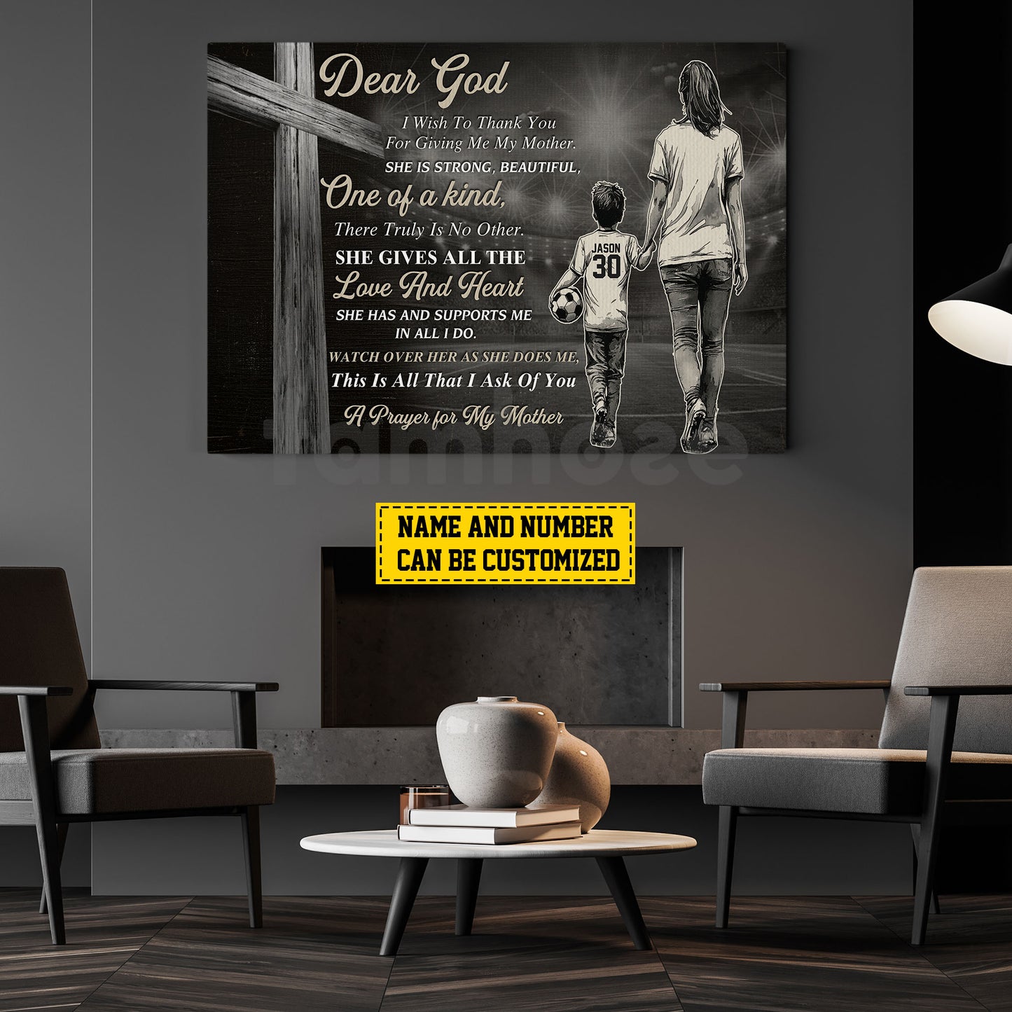 Personalized Soccer Boy & Mom Canvas Painting, Dear God A Prayer For My Mother, Sports Wall Art Decor, Poster Gift For Soccer Lovers