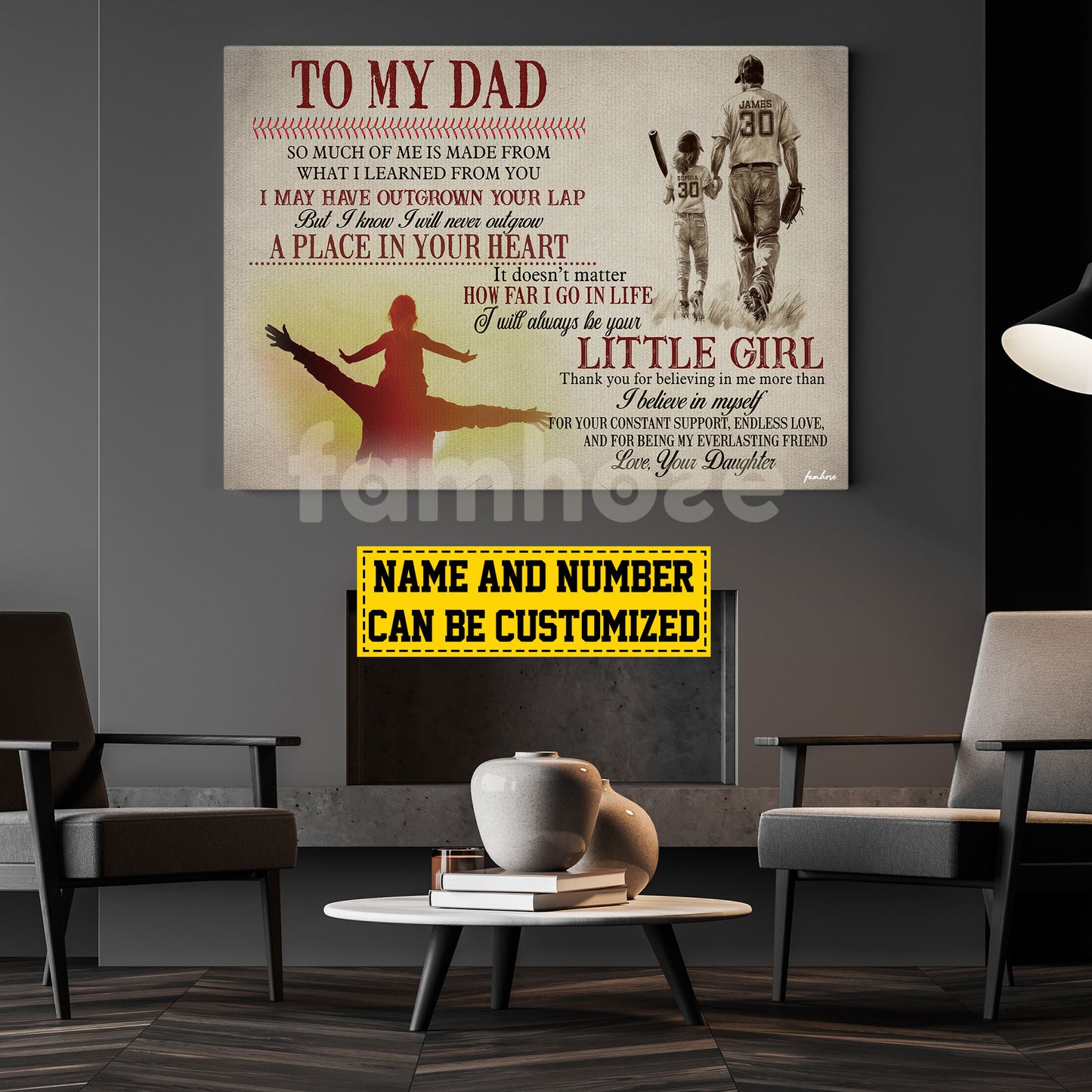 Personalized Softball Dad Girl Canvas Painting, To My Dad I Will Always Be Your Little Girl Sport Wall Art Decor, Poster Gift For Softball Lovers
