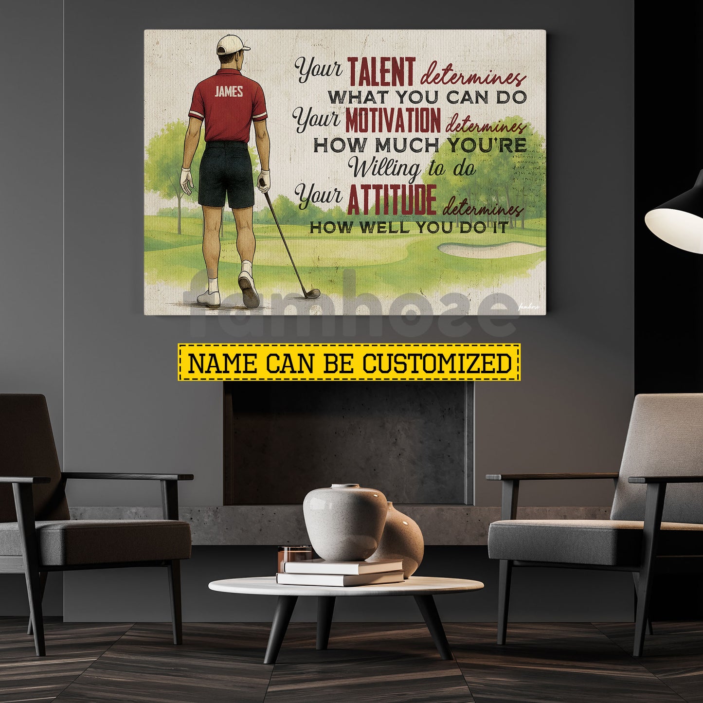 Motivational Personalized Golf Man Canvas Painting, Your Talent Determines What You Do Sport Wall Art Decor, Poster Gift For Golf Lover