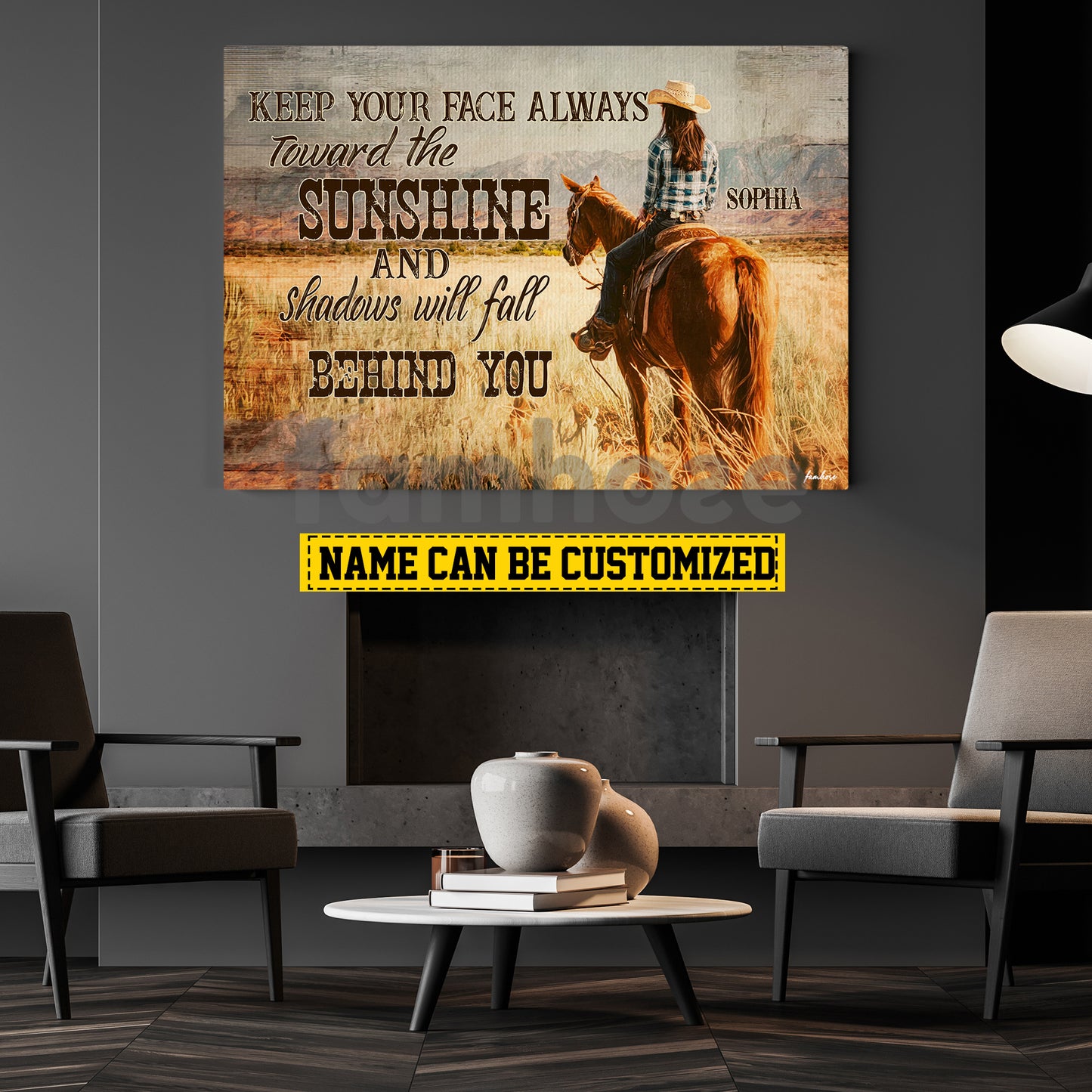 Motivational Personalized Cowgirl Canvas Painting, Keep Your Face Always Toward The Sunshine Wall Art Decor, Poster Gift For Cowgirl