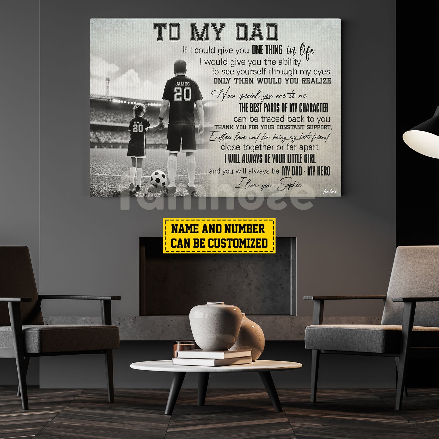 Personalized Soccer Dad Daughter Canvas Painting, To My Dad I Will Always Be Your Little Girl Sport Wall Art Decor, Poster Father's Day Gift For Soccer Lover