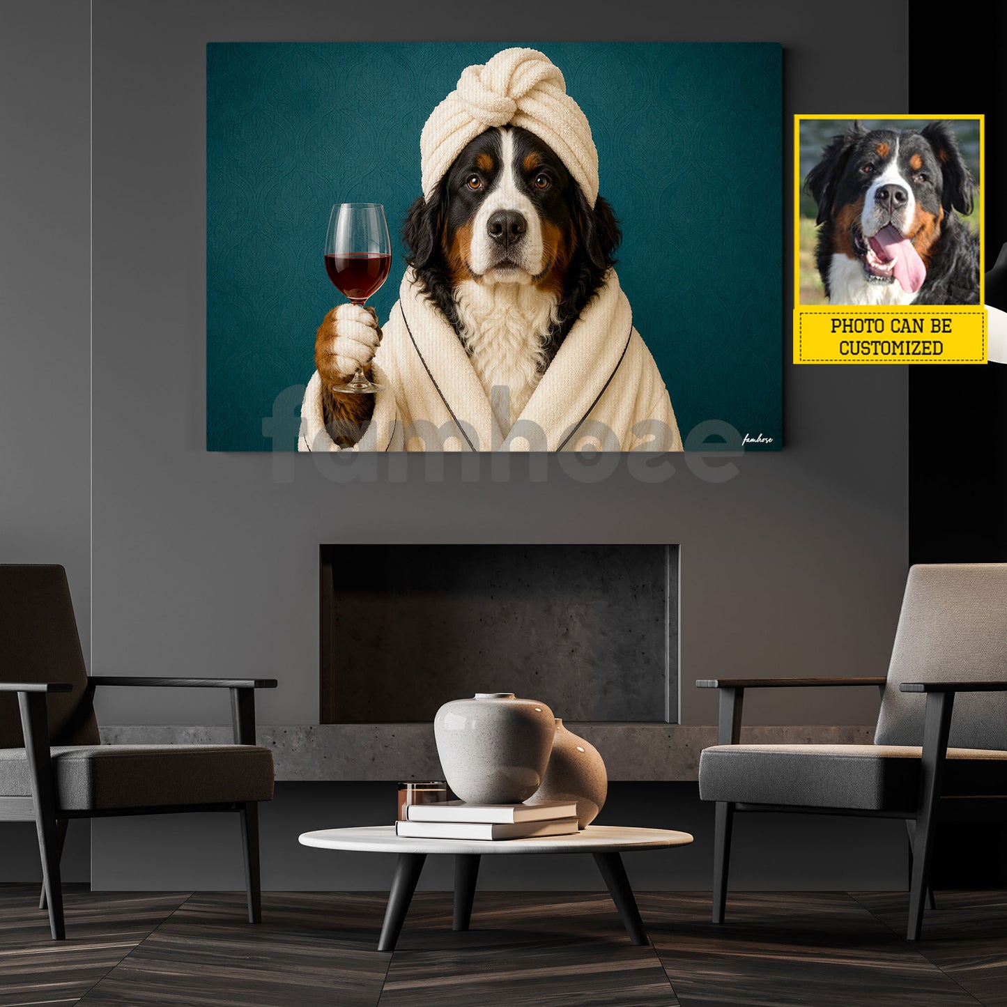 Funny Personalized Dog & Wine Toilet Canvas Painting, Spa Dog Bathroom Wall Art Decor, Restroom Poster Gift For Dog Lover