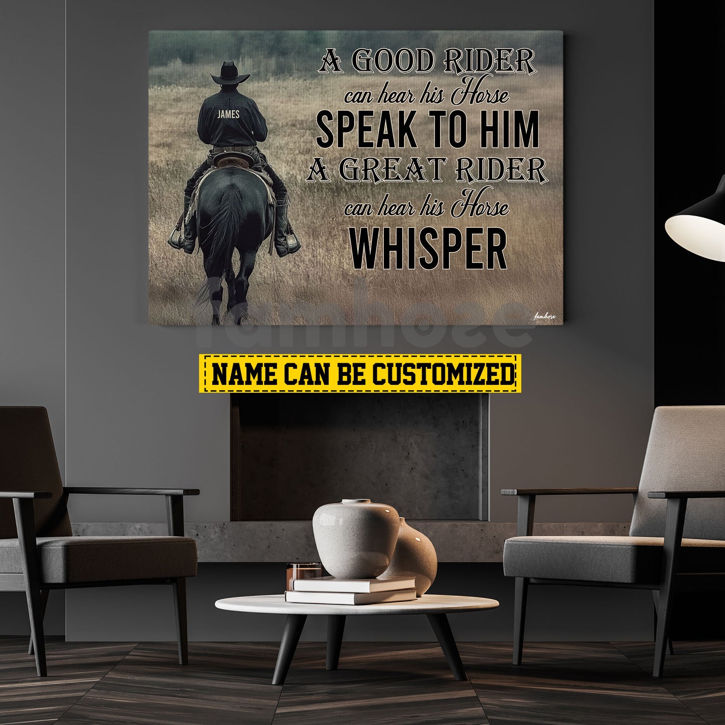Personalized Cowboy Riding Horse Canvas Painting, A Great Rider Can Hear His Horse Whisper Wall Art Decor, Poster Gift For Cowboy Lovers
