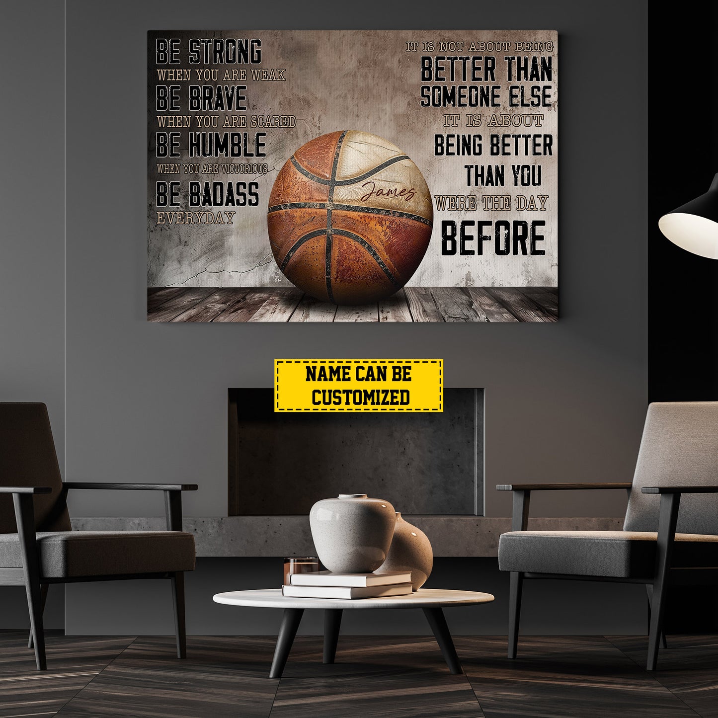 Personalized Motivational Basketball Canvas Painting, Be Strong Be Brave Be Humble, Sports Quotes Wall Art Decor, Poster Gift For Basketball Lovers