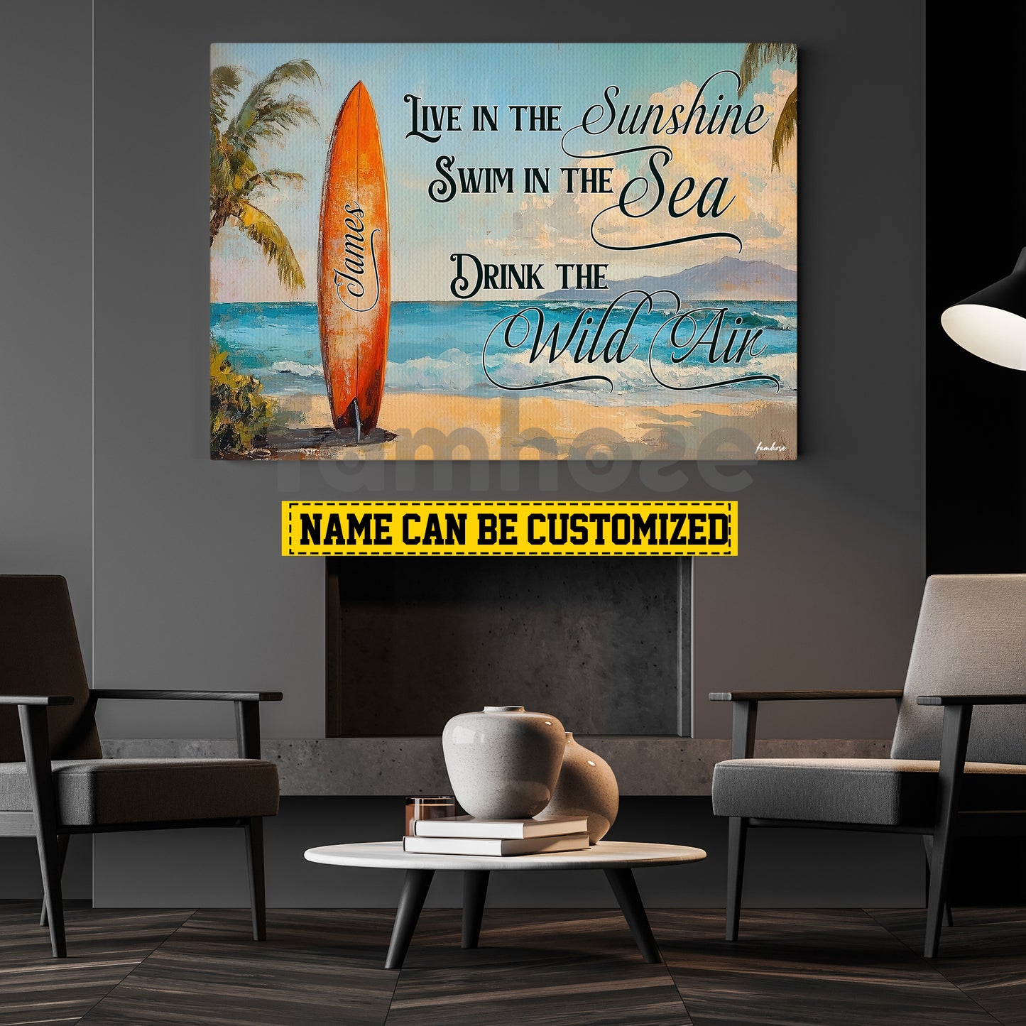 Funny Personalized Surfing Canvas Painting, Live In The Sunshine Wall Art Decor, Poster Gift For Surfing Lovers