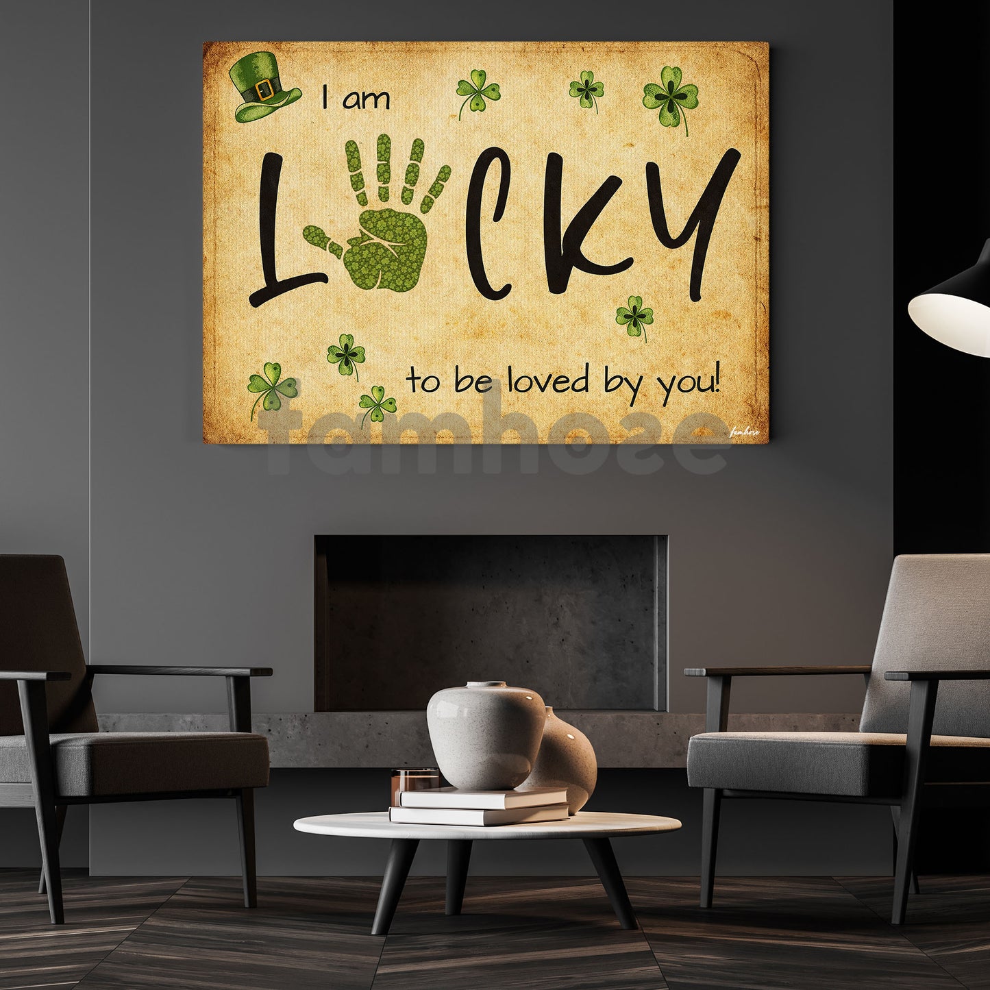 Four-Leaf Clover Canvas Painting, I Am Lucky To Be Loved By You Wall Art Decor, Poster St Patrick's Day Gift For Irish Lover