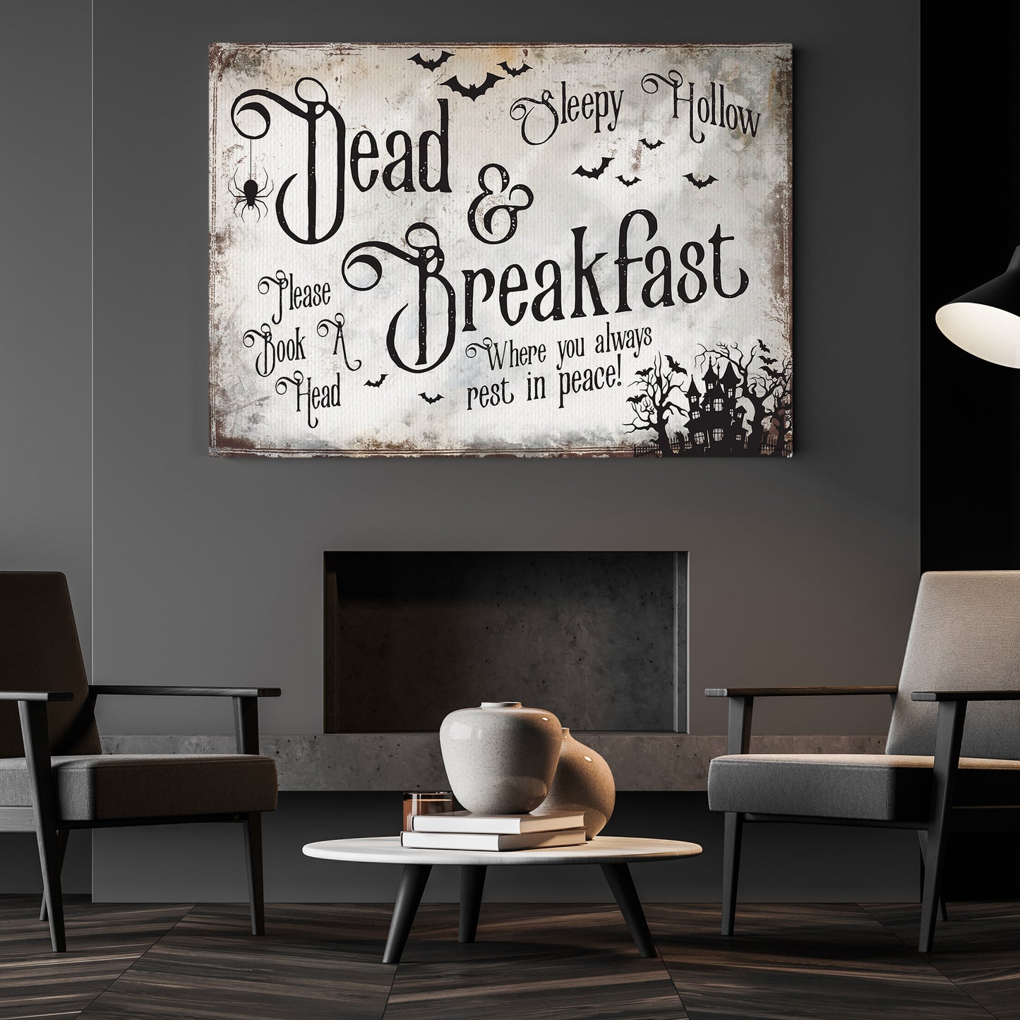 Dead Breakfast Sleepy Hollow, Halloween Canvas Painting, Spooky Season Wall Art Decor, Halloween Poster Gift