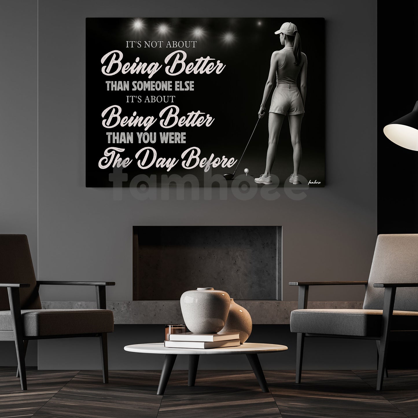 Motivational Personalized Golf Girl Canvas Painting, It's Not About Being Better Sport Wall Art Decor, Poster Gift For Golf Lover