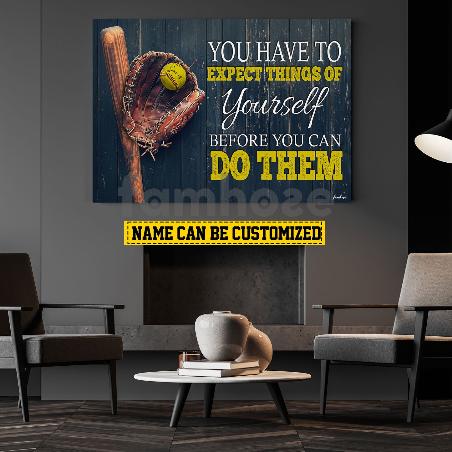 Personalized Softball Canvas Painting, You Have To Expect Things Of Yourself Before You Can Do Them Sport Wall Art Decor, Poster Gift For Softball Lovers