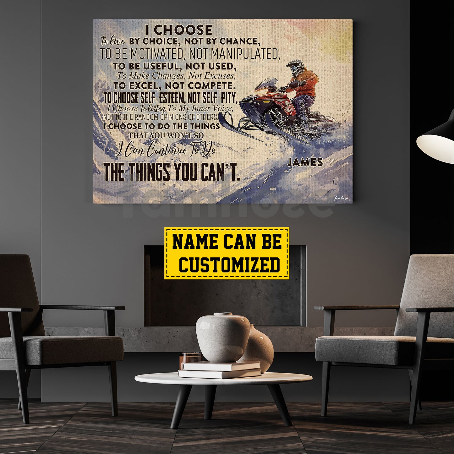 Motivational Personalized Snowmobile Canvas Painting, I Choose The Things You Can't Wall Art Decor, Poster Gift For Snowmobiling Lovers