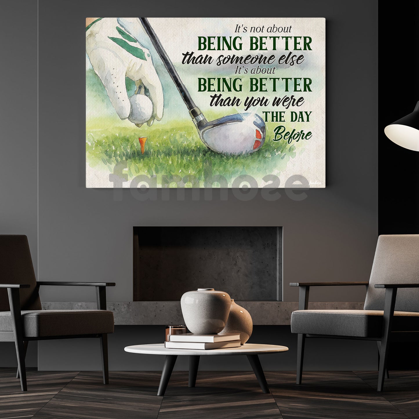 Motivational Golf Canvas Painting, It's Not About Being Better Than Someone Else Sport Wall Art Decor, Poster Gift For Golf Lover