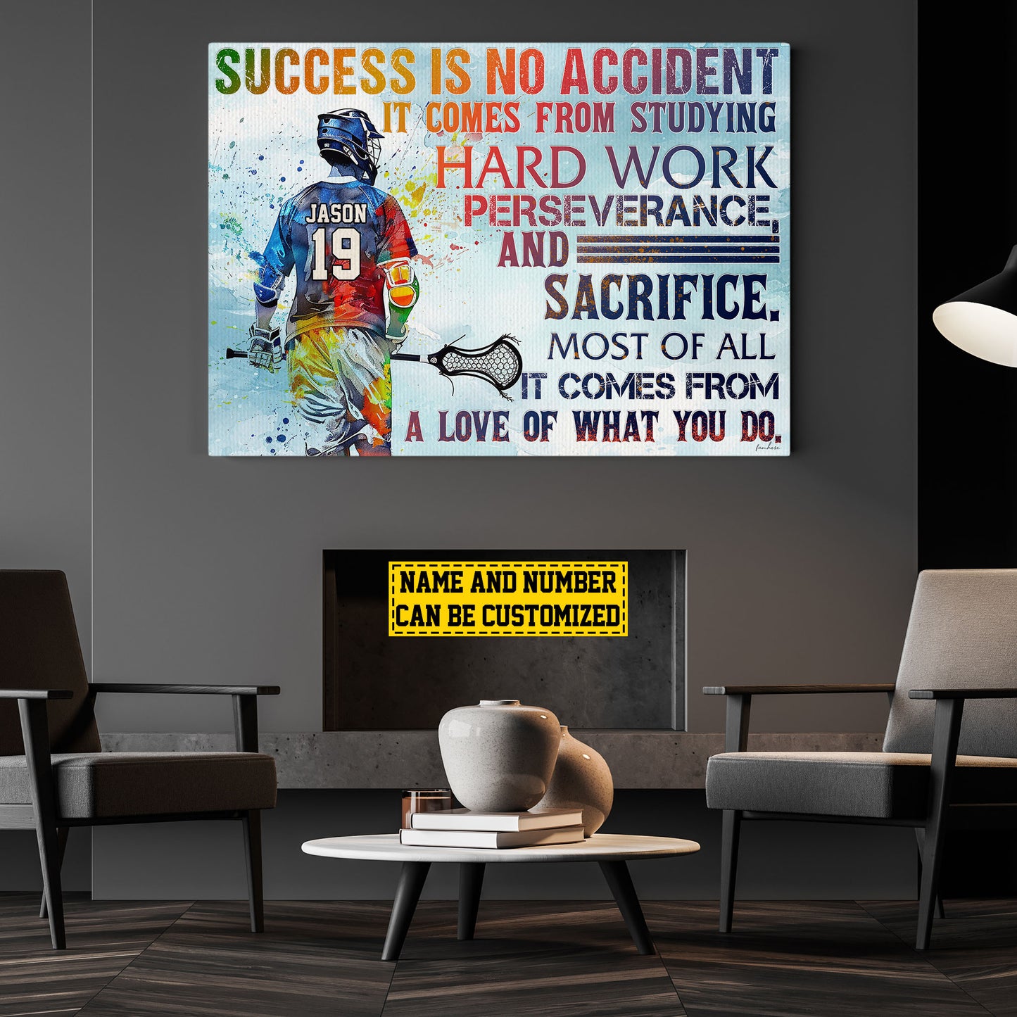 Personalized Motivational Lacrosse Canvas Painting, Success Is No Accident, Sports Quotes Wall Art Decor, Poster Gift For Lacrosse Lovers, Lacrosse Boys