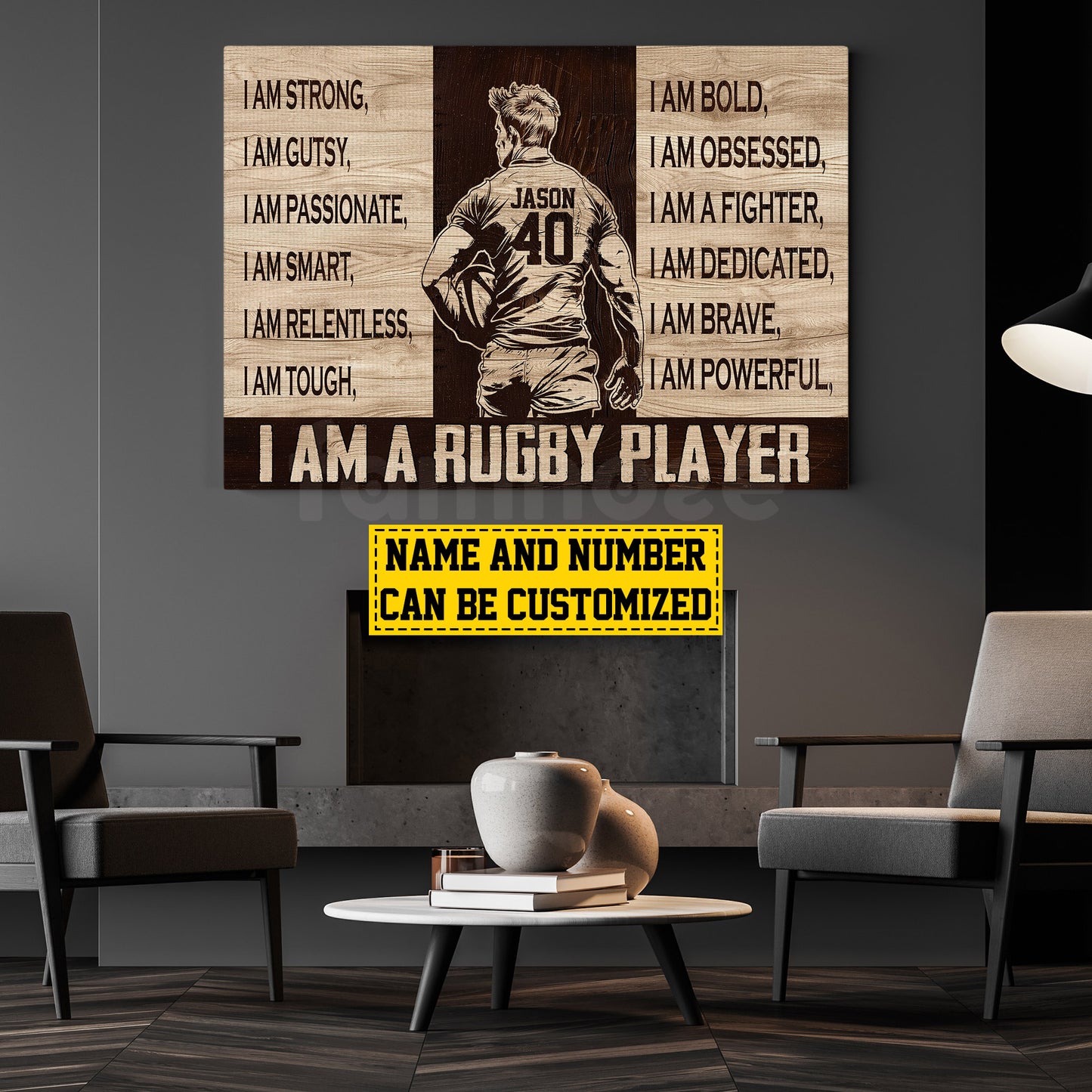 Personalized Rugby Boy Canvas Painting, I Am A Rugby Player, Sports Quotes Wall Art Decor, Poster Gift For Rugby Lovers