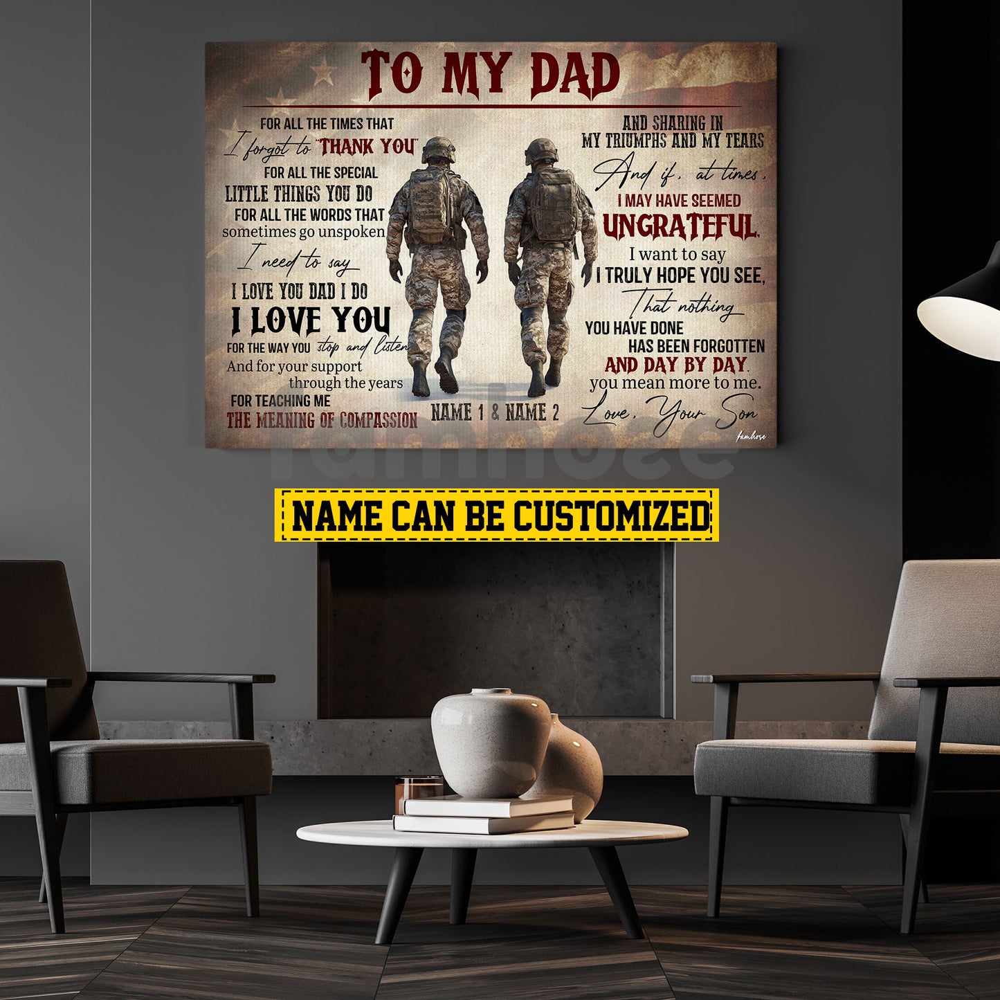 Personalized Army Dad Son Canvas Painting, To My Dad For All The Times That I Forgot To Thank You Wall Art Decor, Poster Father's Day Gift For Army Lovers