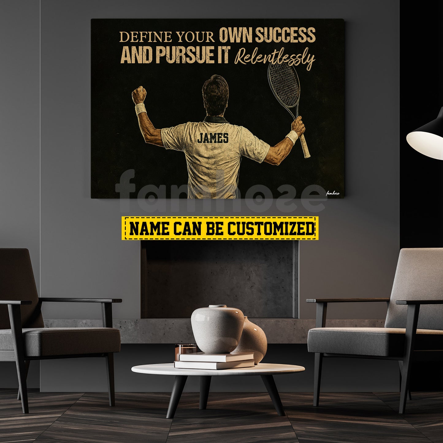 Motivational Personalized Tennis Man Canvas Painting, Define Your Own Success Sport Wall Art Decor, Poster Gift For Tennis Lovers