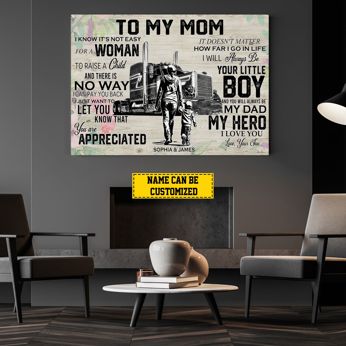 Interesting Personalized Mom Trucker Canvas Painting, To My Mom Wall Art Decor, Poster Gift For Mom Truck Drivers