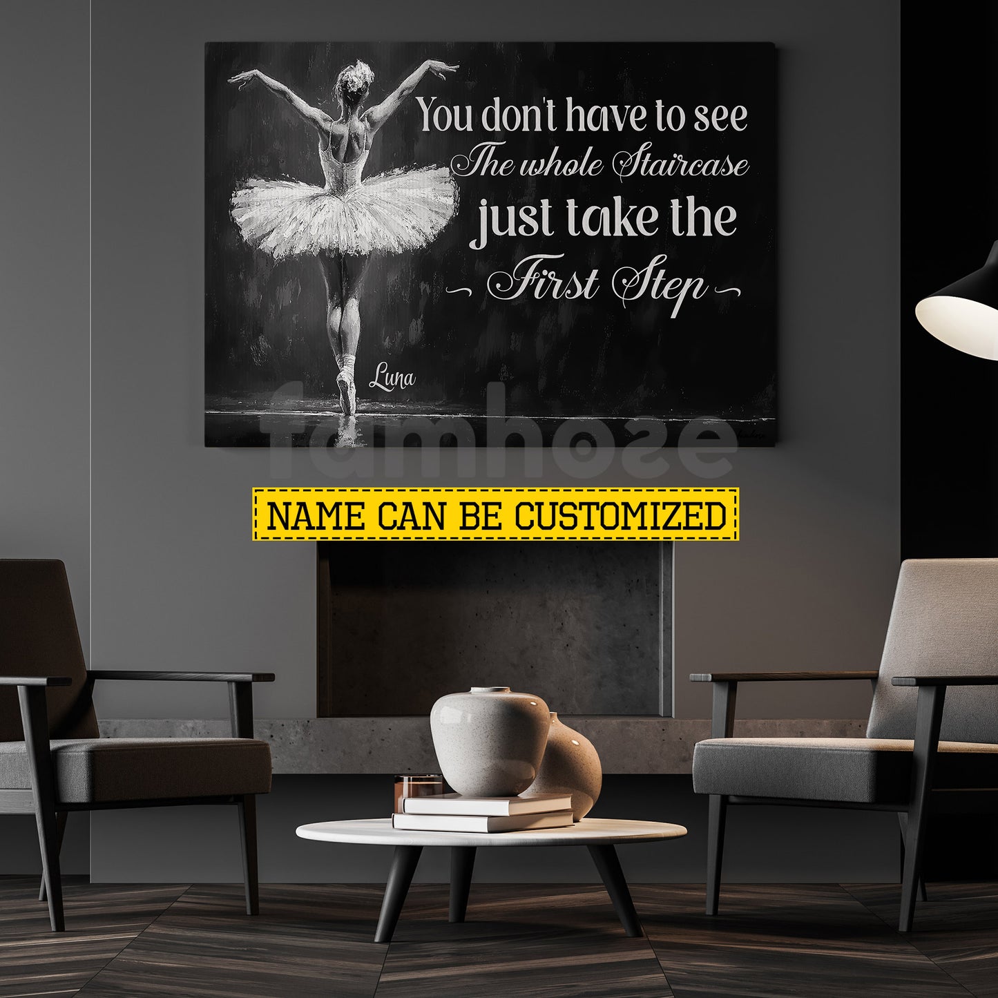 Motivational Personalized Ballet Girl Canvas Painting, Just Take The First Step Wall Art Decor, Poster Gift For Ballet Lovers