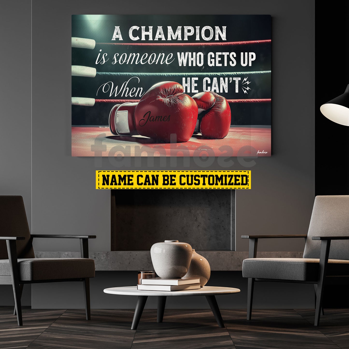Motivational Personalized Boxing Canvas Painting, A Champion Is Someone Who Gets Up When He Can't Sport Wall Art Decor, Poster Gift For Boxing Lovers