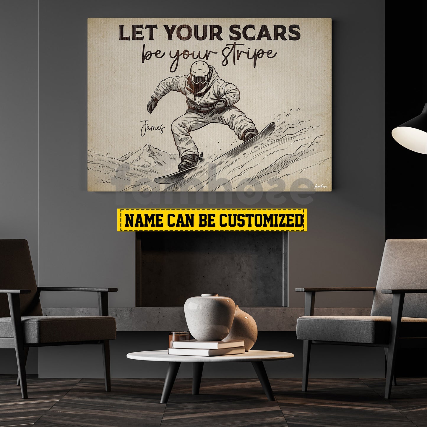 Personalized Snowboarding Man Canvas Painting, Let Your Scars Be Your Stripe Wall Art Decor, Poster Gift For Snowboarding Lovers