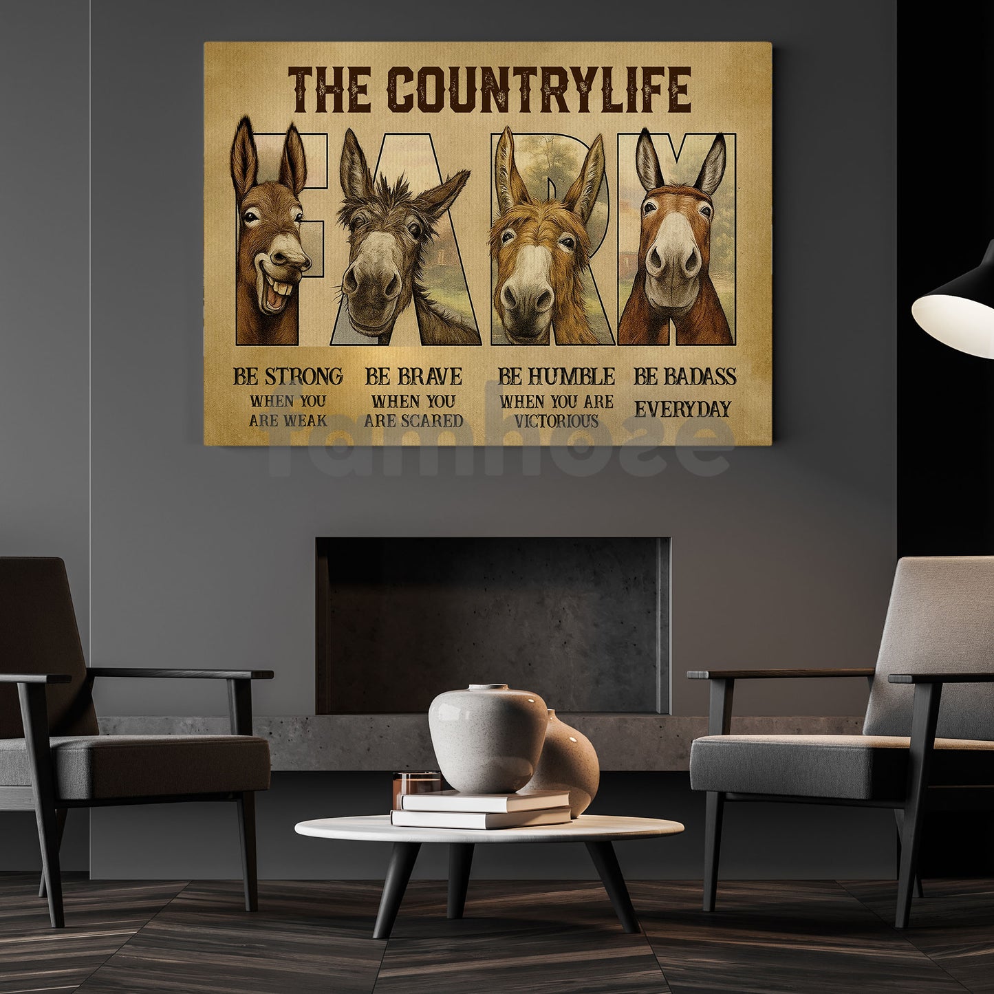 Farm Donkey Canvas Painting, The Countrylife Farm Wall Art Decor, Farm Animal Poster Gift For Donkey Lovers