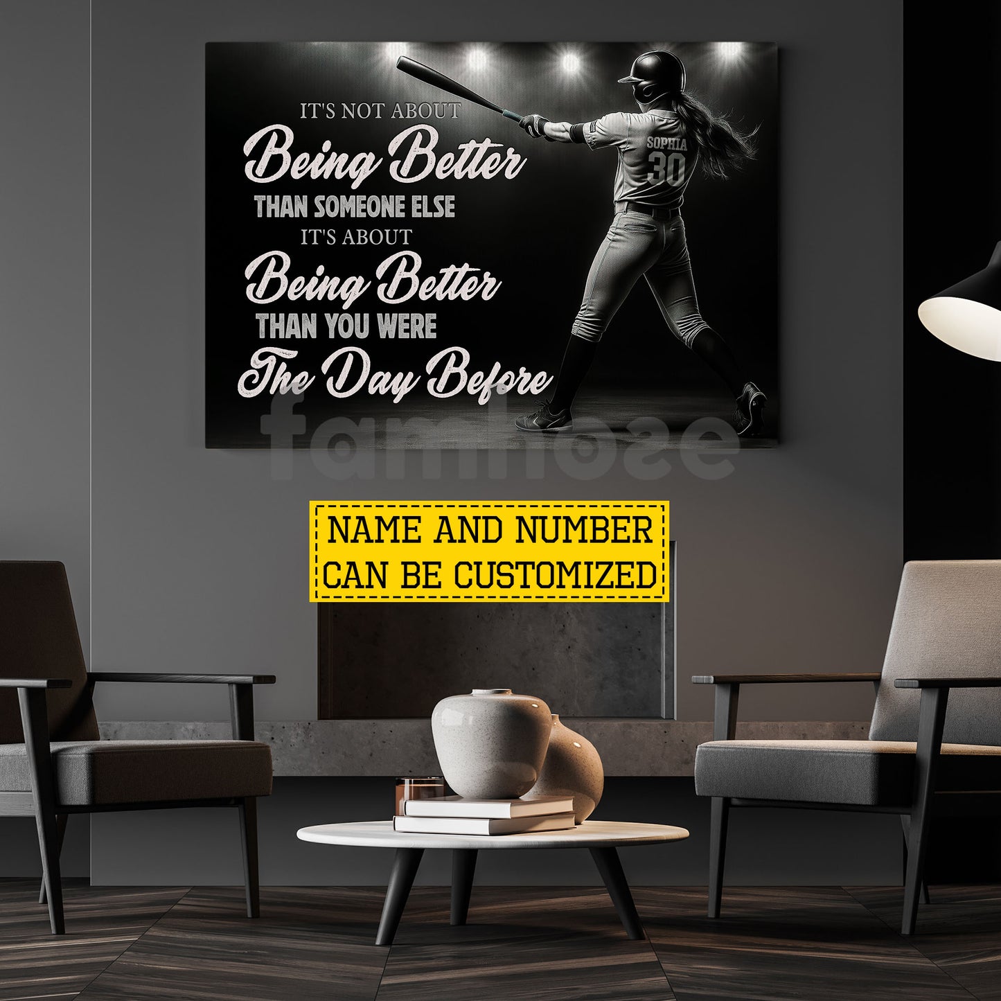 Motivational Personalized Softball Girl Canvas Painting, It's Not About Being Better Sport Wall Art Decor, Poster Gift For Softball Lovers