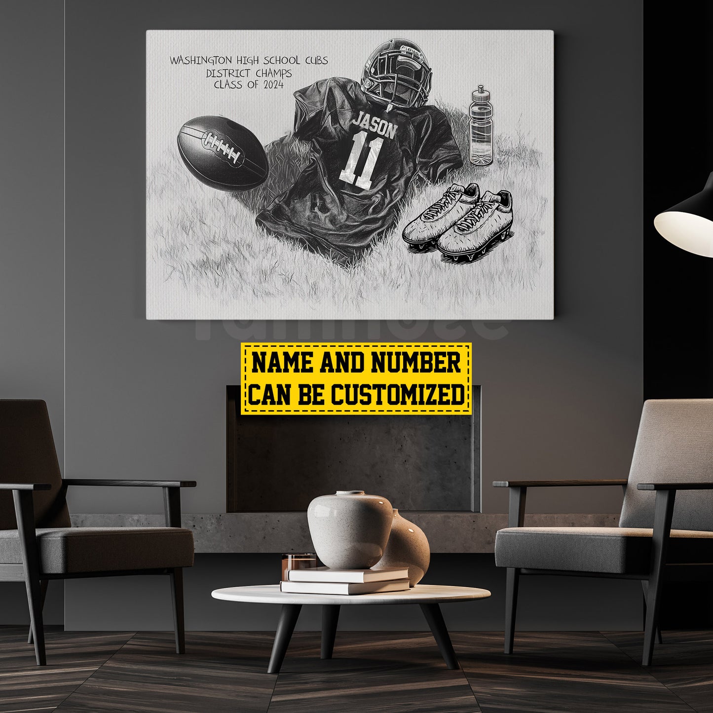 Personalized Class Football Team Canvas Painting, Sports Club Members Wall Art Decor, Commemorative Poster Gift For Football Team Members