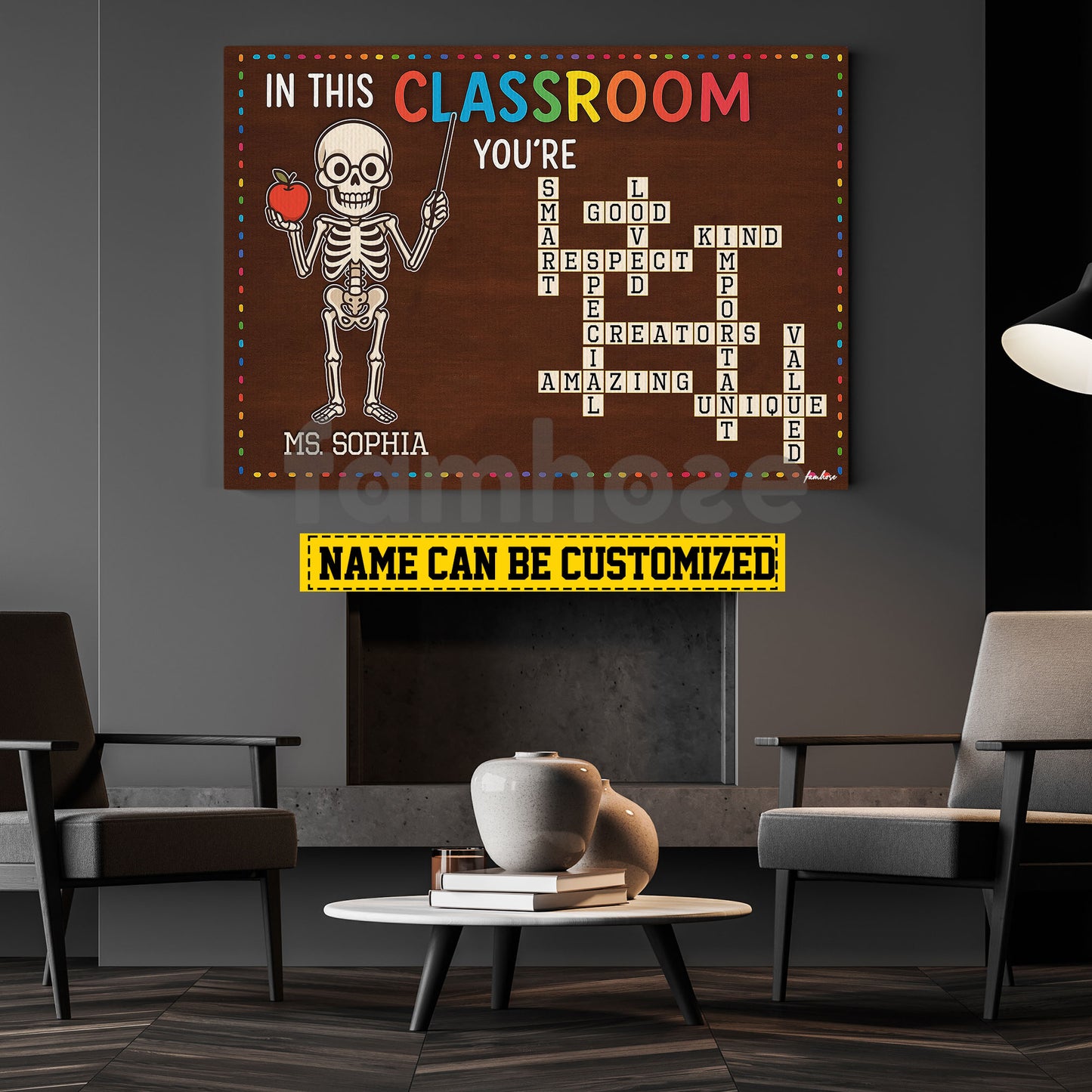 Personalized Skeleton Teacher Canvas Painting, In This Classroom Wall Art Decor, Poster Gift For Teacher Lovers