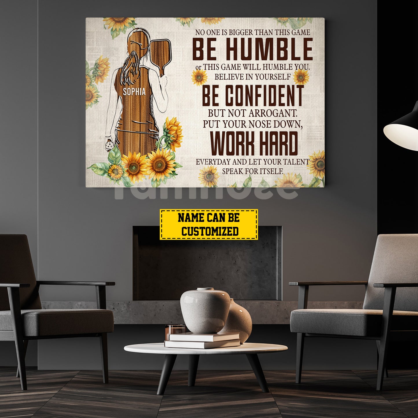 Personalized Motivational Pickleball Girl Canvas Painting, Be Humble Be Confident Work Hard, Sports Wall Art Decor, Poster Gift For Pickleball Lovers