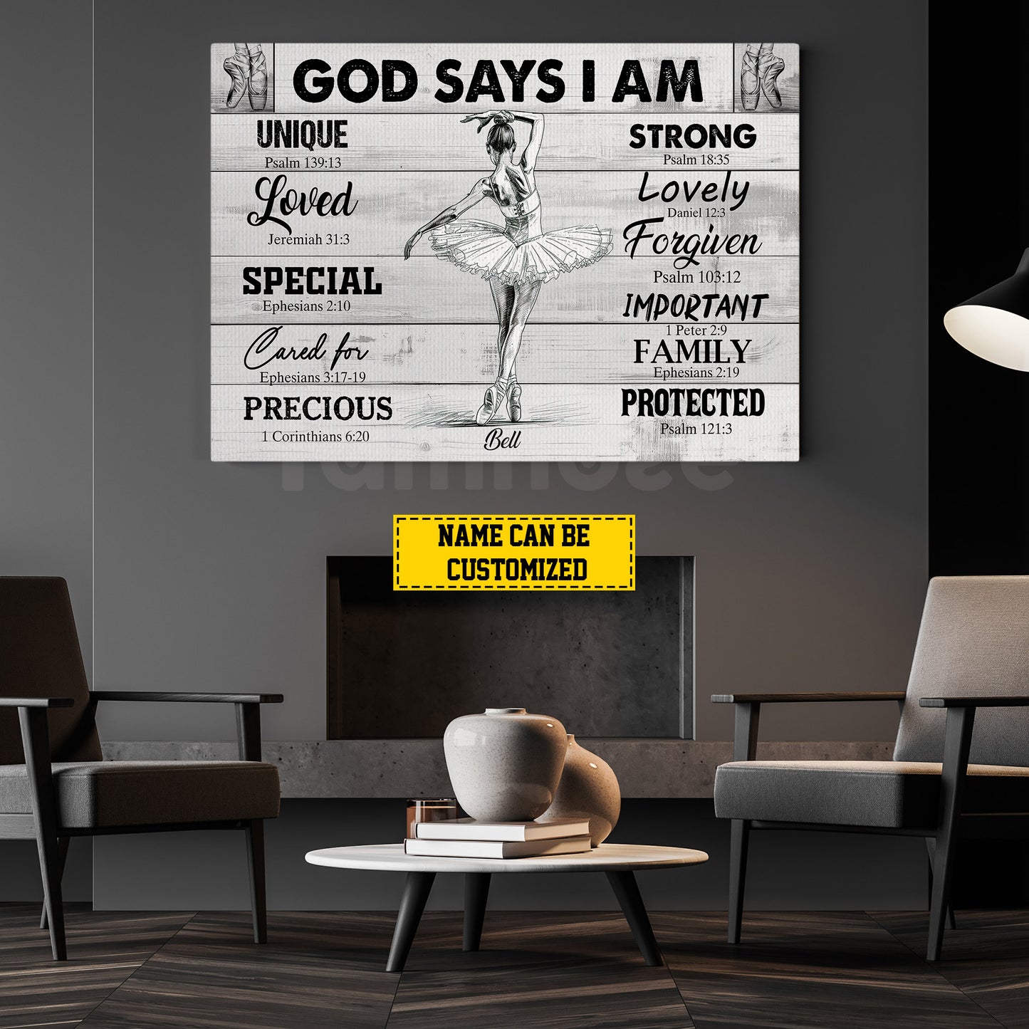 Personalized Ballet Girl Canvas Painting, God Says I Am, Sports Quotes Wall Art Decor, Poster Gift For Ballet Lovers