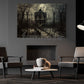 Moonlit Manor, Dark House Canvas Painting, Spooky Season Wall Art Decor, Halloween Poster Gift For House Lovers