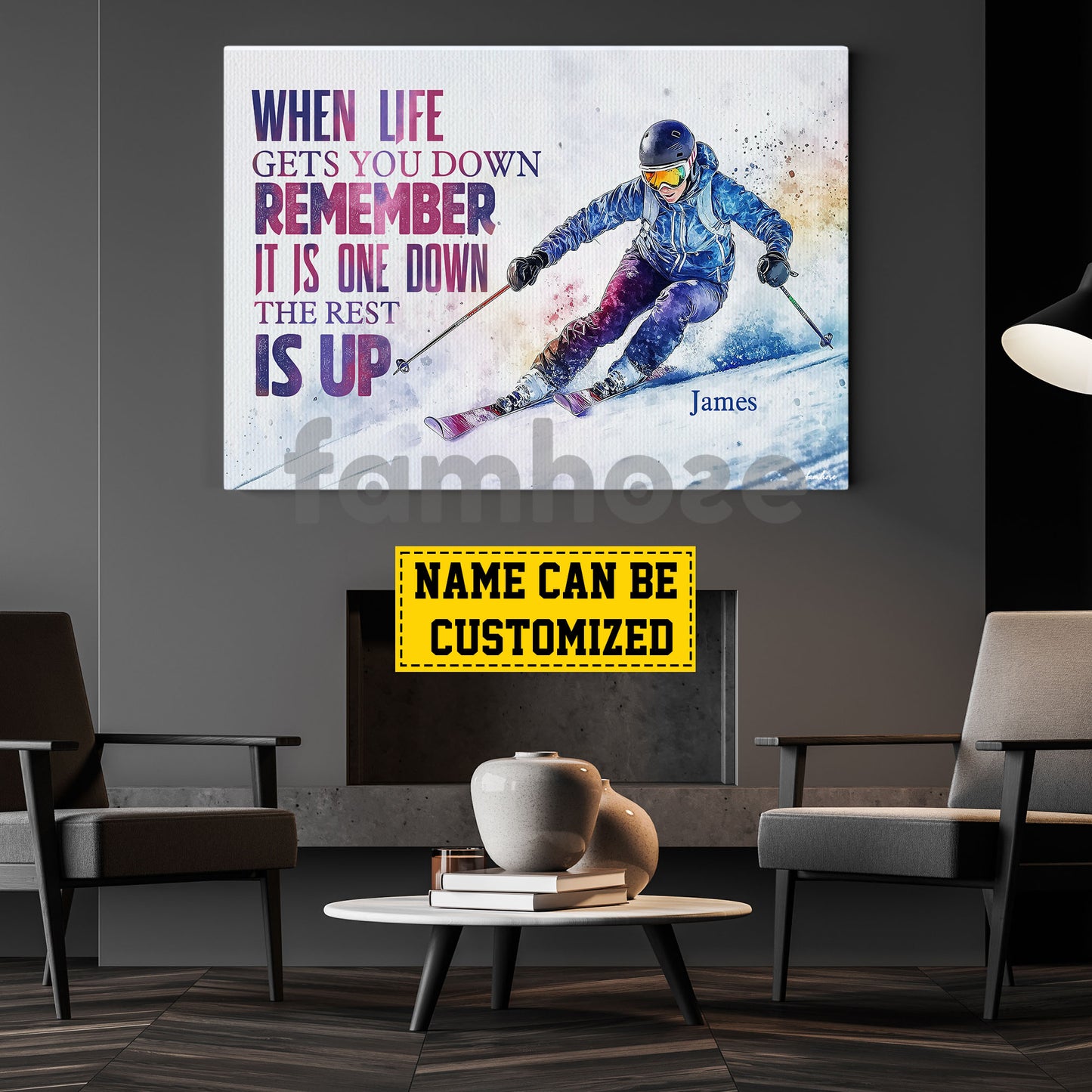 Personalized Skiing Canvas Painting, When Life Gets You Down Sport Wall Art Decor, Poster Gift For Skiing Lovers