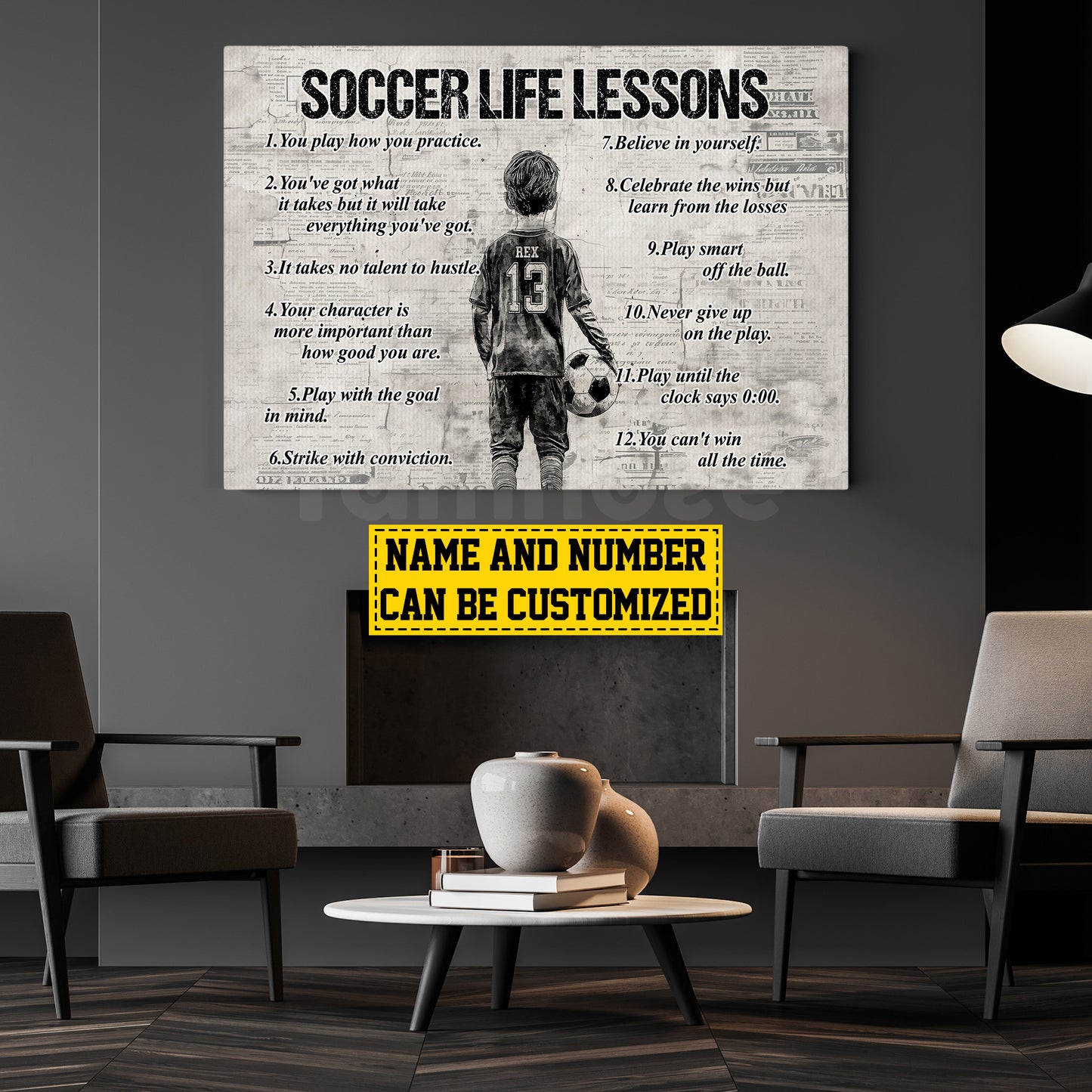 Personalized Soccer Boy Canvas Painting For Kids - Inspiring Quotes Life Lessons Poster Gift For Young Soccer Fans