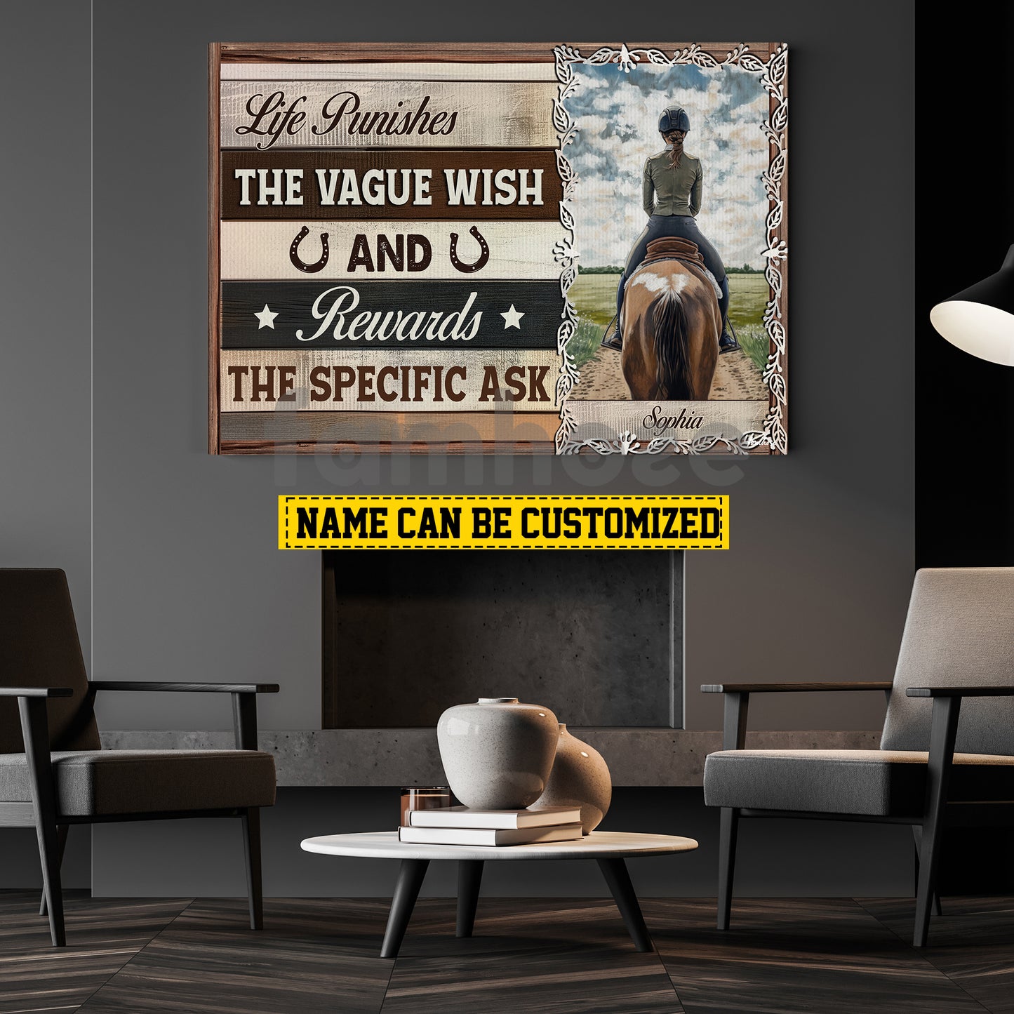 Motivational Personalized Horse Riding Girl Canvas Painting, Life Punishes The Vague Wish Wall Art Decor, Poster Gift For Horse Girl